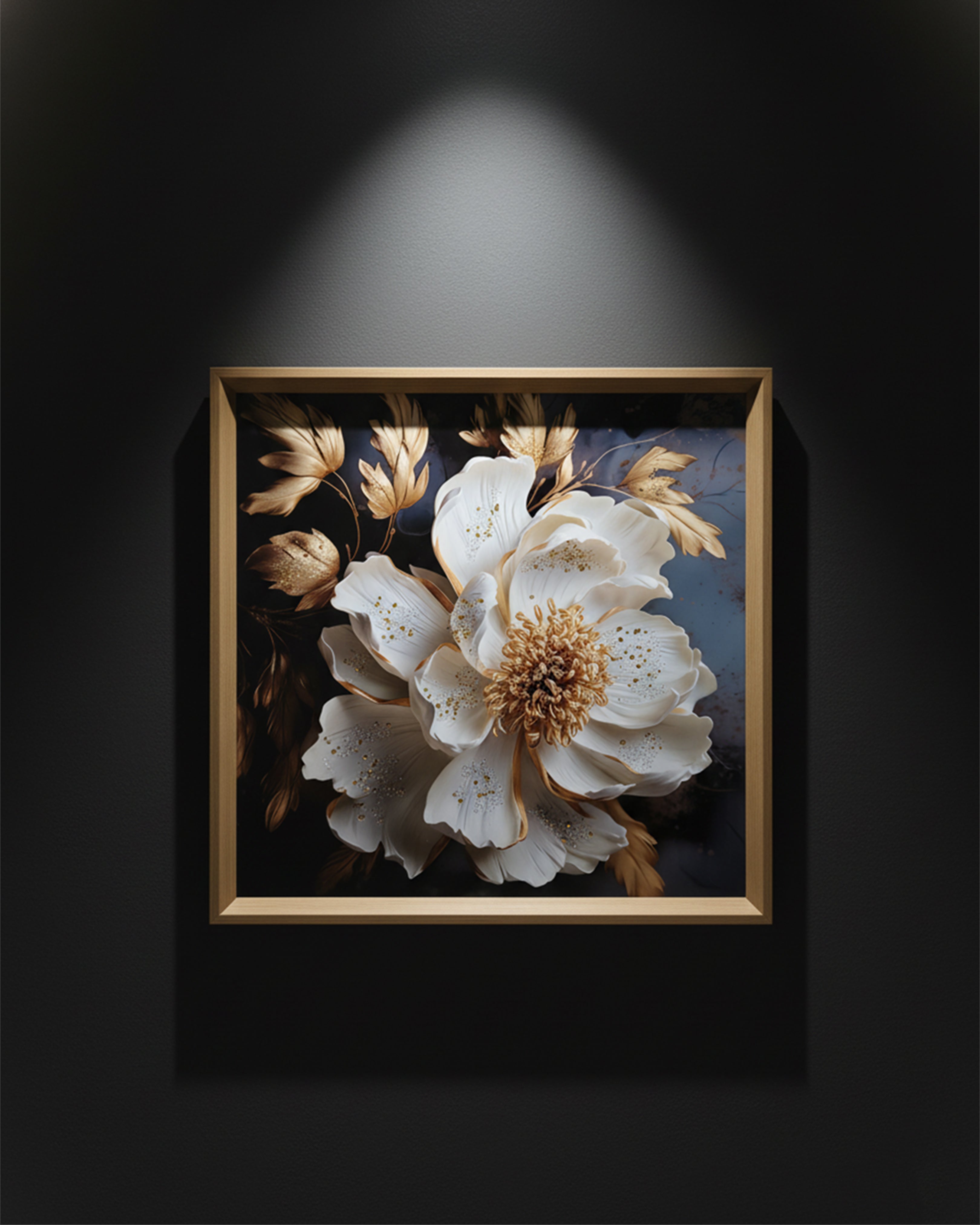 Elegant Golden White Peony Floral Wall Art - Premium Framed Modern Botanical Painting for Living Room & Bedroom