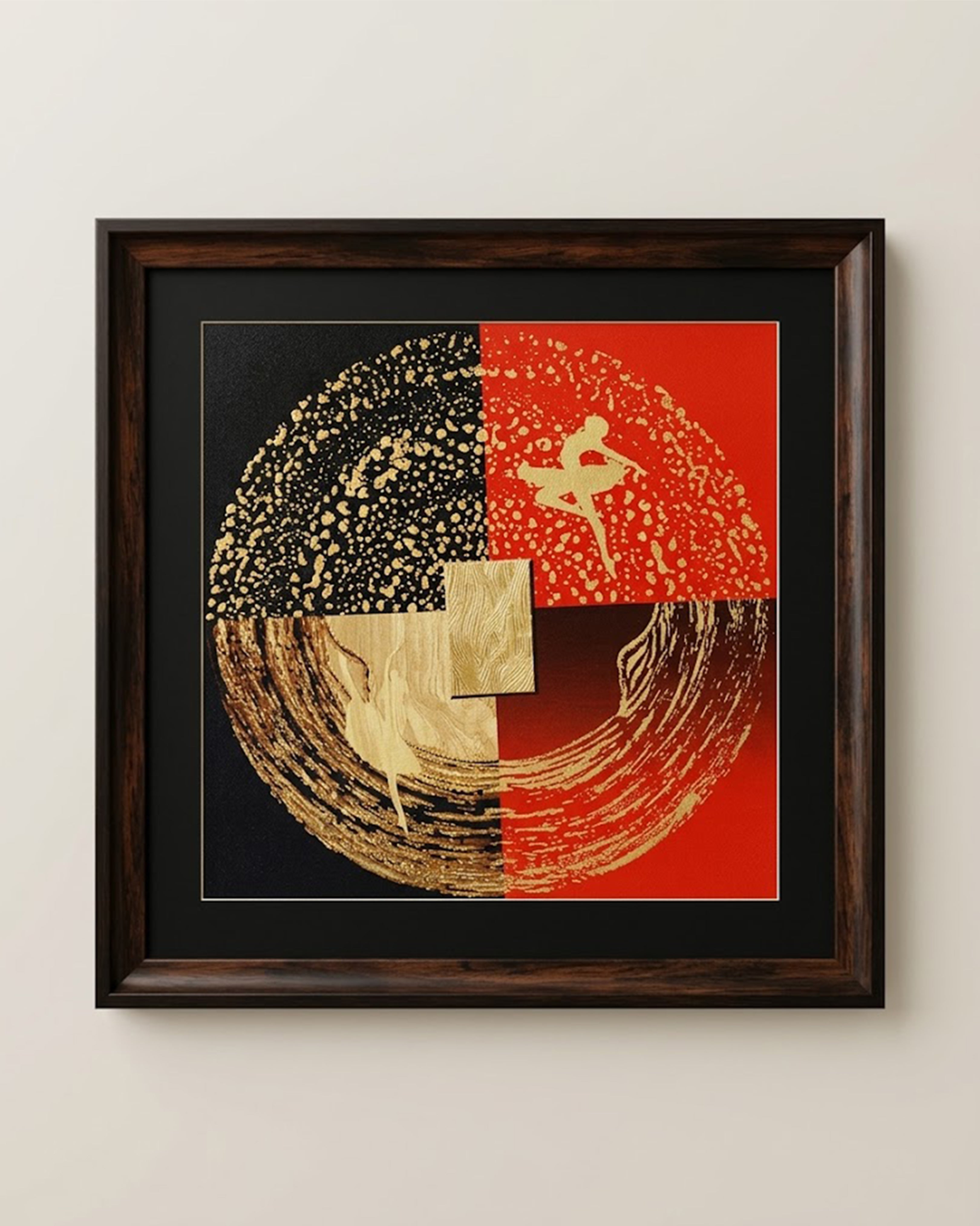 Luxury Golden Ballerina Abstract Wall Art - Premium Framed Canvas Painting in Red, Black & Gold for Modern Home Decor