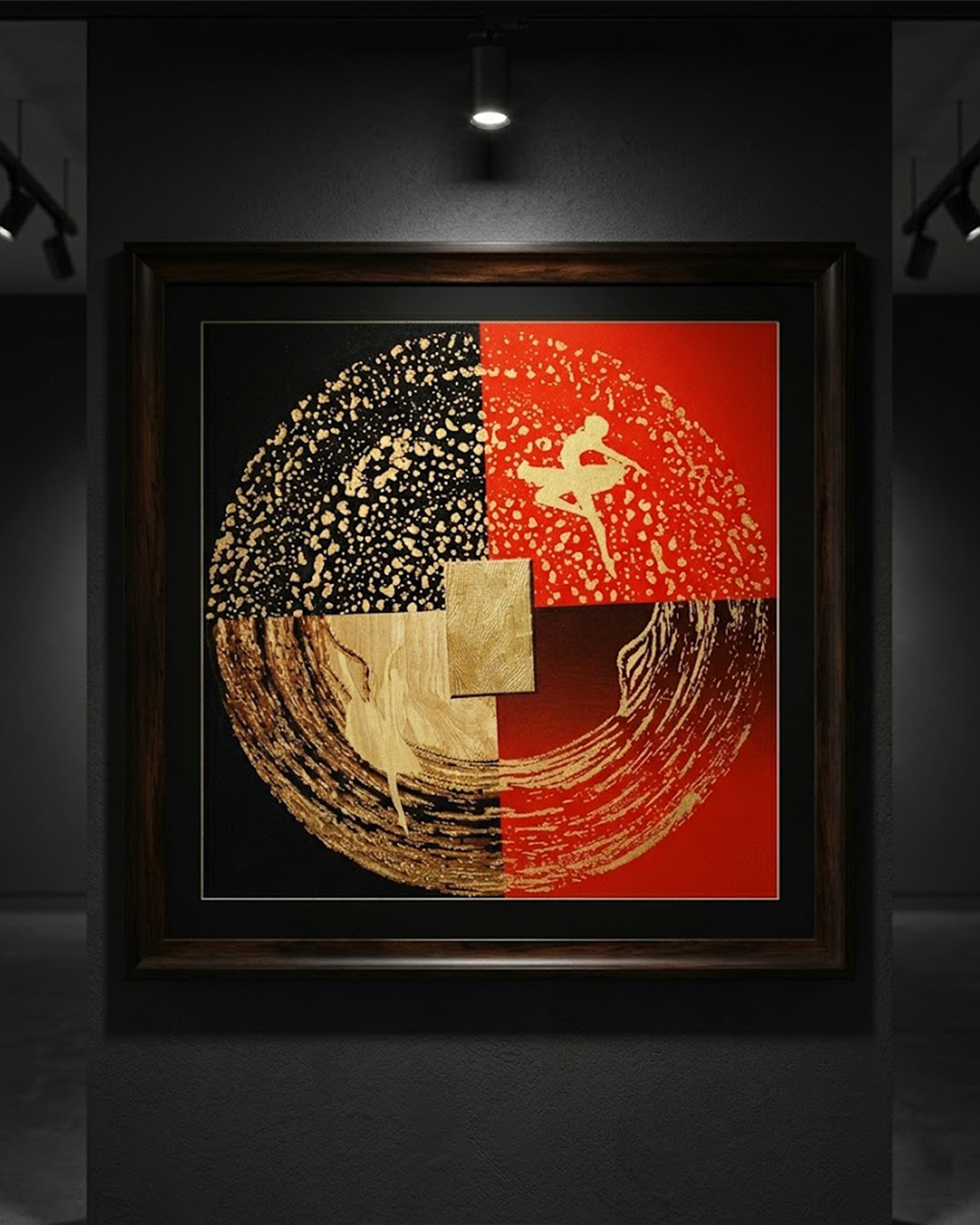 Luxury Golden Ballerina Abstract Wall Art - Premium Framed Canvas Painting in Red, Black & Gold for Modern Home Decor