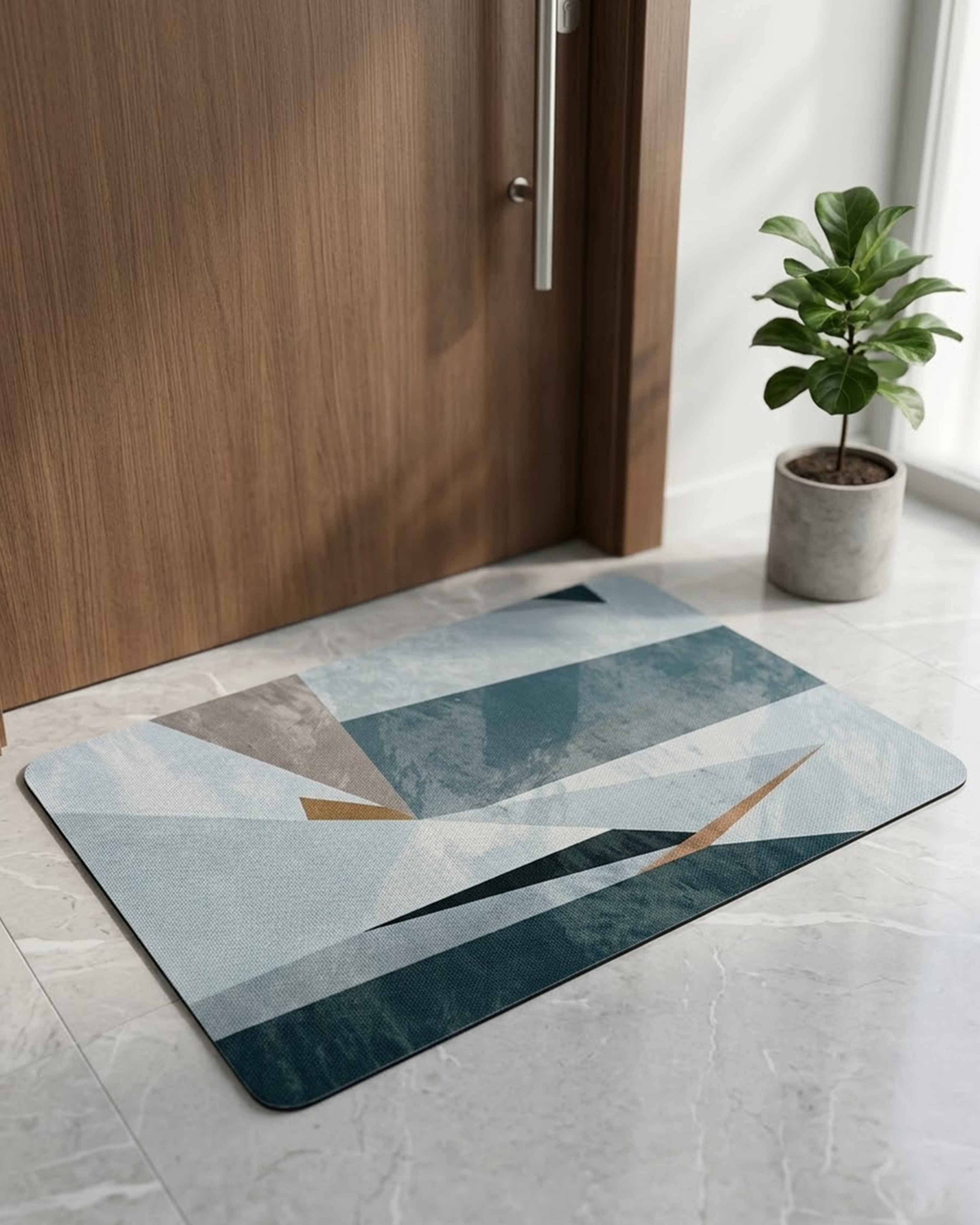Serene Teal & White Petal Luxury Bath Mat – 3D Abstract Floral Anti-Slip Rug | Ultra Soft Microfiber Designer Floor Mat