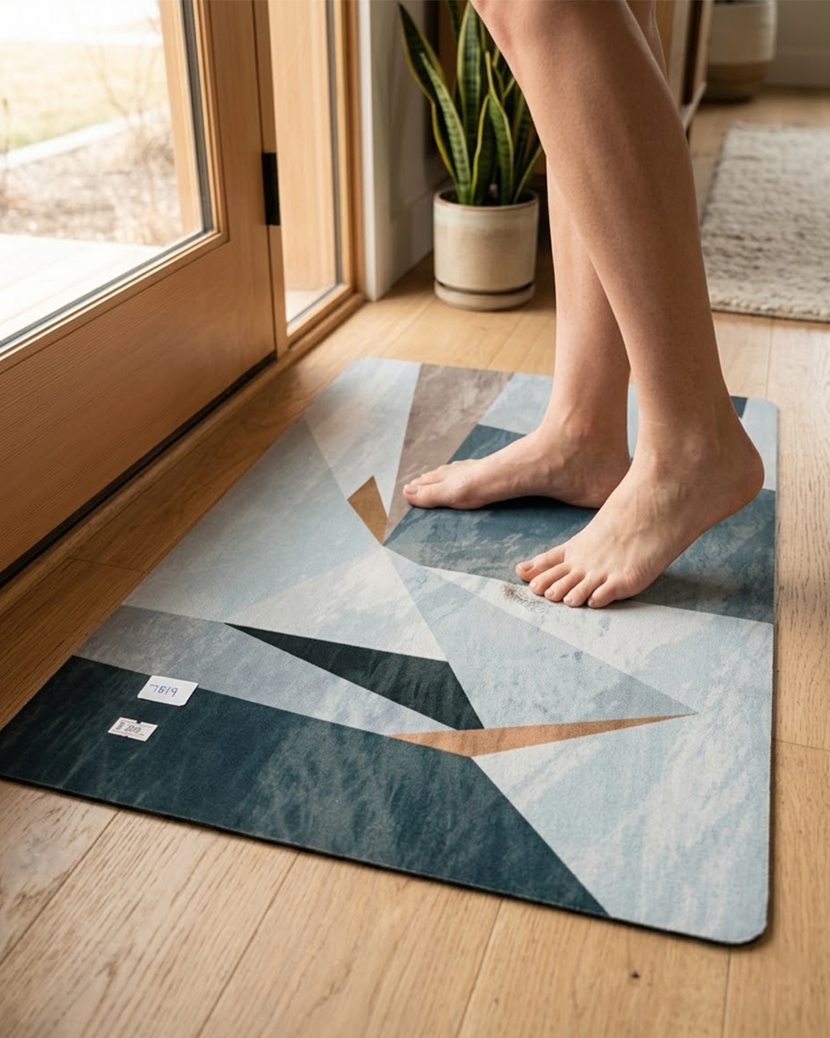 Serene Teal & White Petal Luxury Bath Mat – 3D Abstract Floral Anti-Slip Rug | Ultra Soft Microfiber Designer Floor Mat