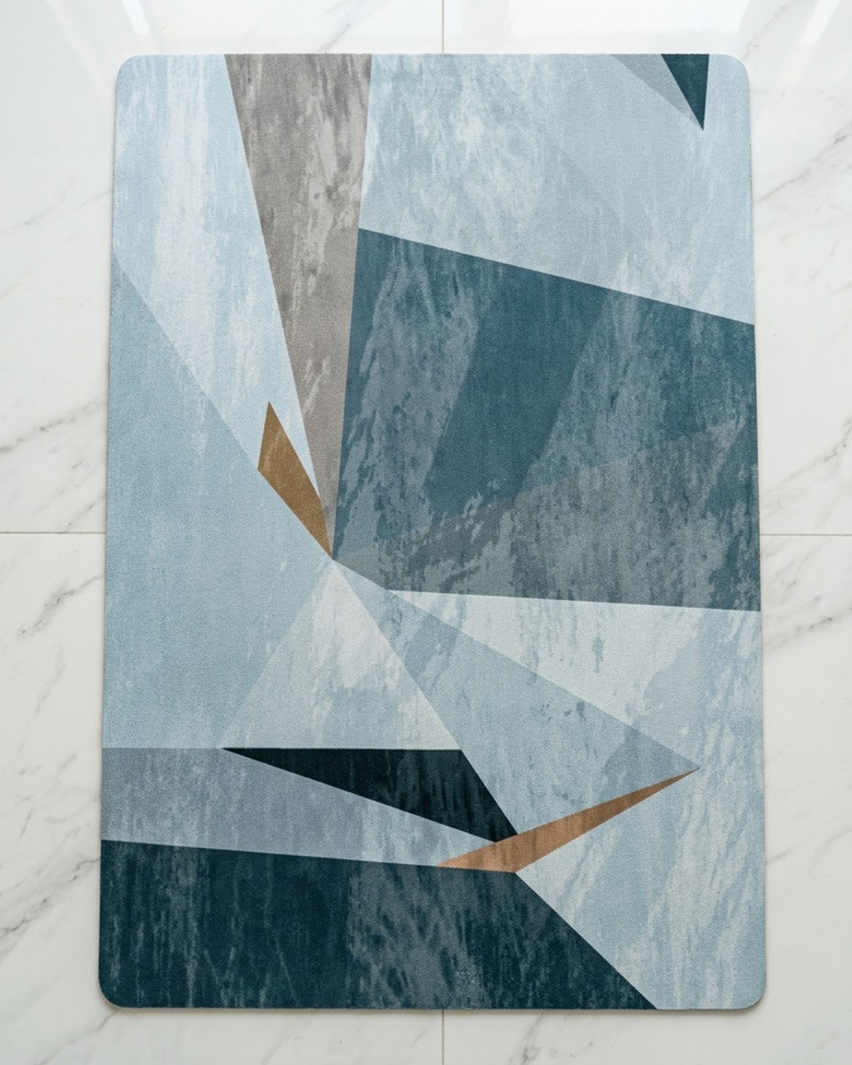 Serene Teal & White Petal Luxury Bath Mat – 3D Abstract Floral Anti-Slip Rug | Ultra Soft Microfiber Designer Floor Mat