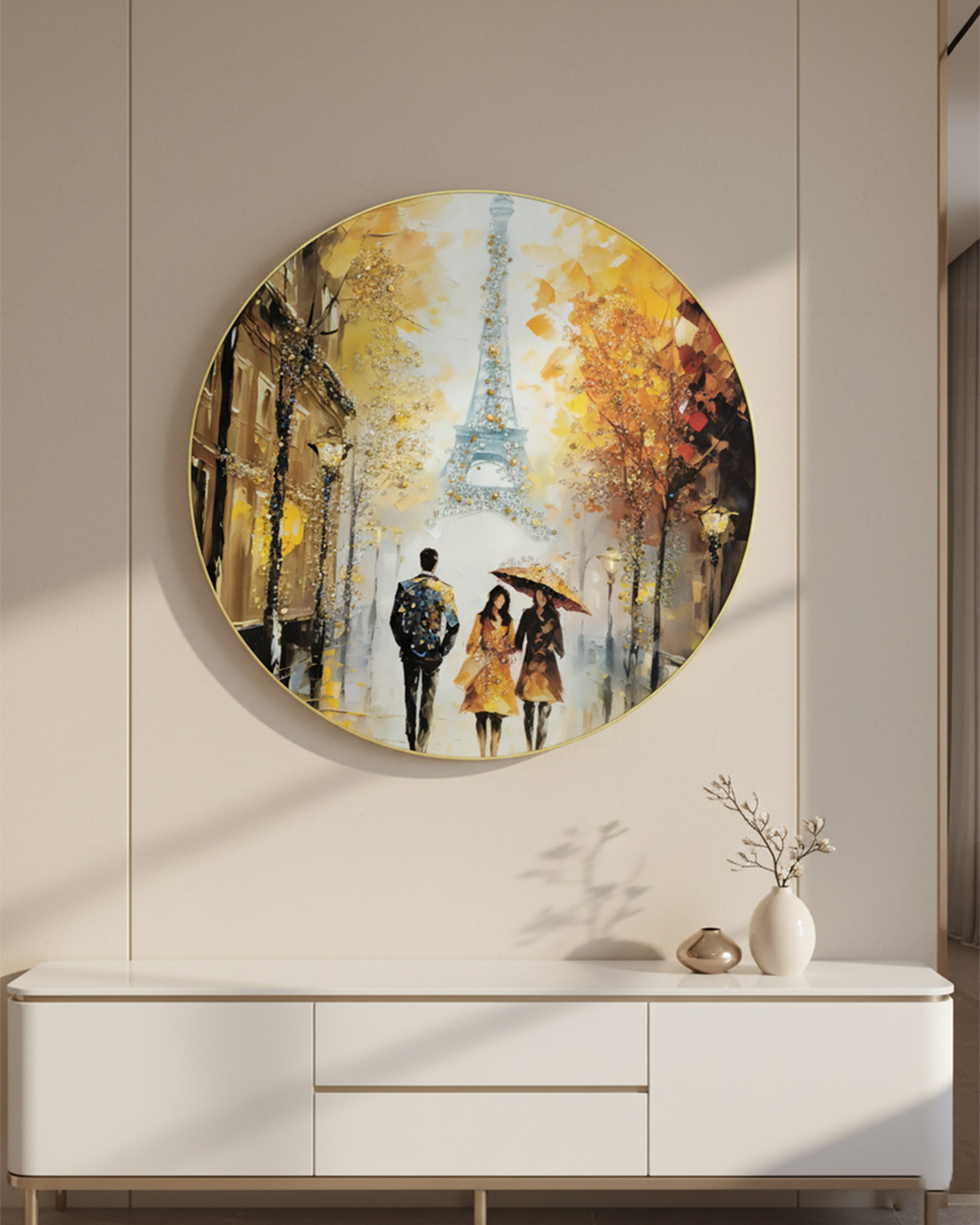 Romantic Paris Eiffel Tower Round Wall Art - Premium Circular Framed Impressionist Painting for Home DecorRomantic Paris Eiffel Tower Round Wall Art - Premium Circular Framed Impressionist Painting for Home Decor