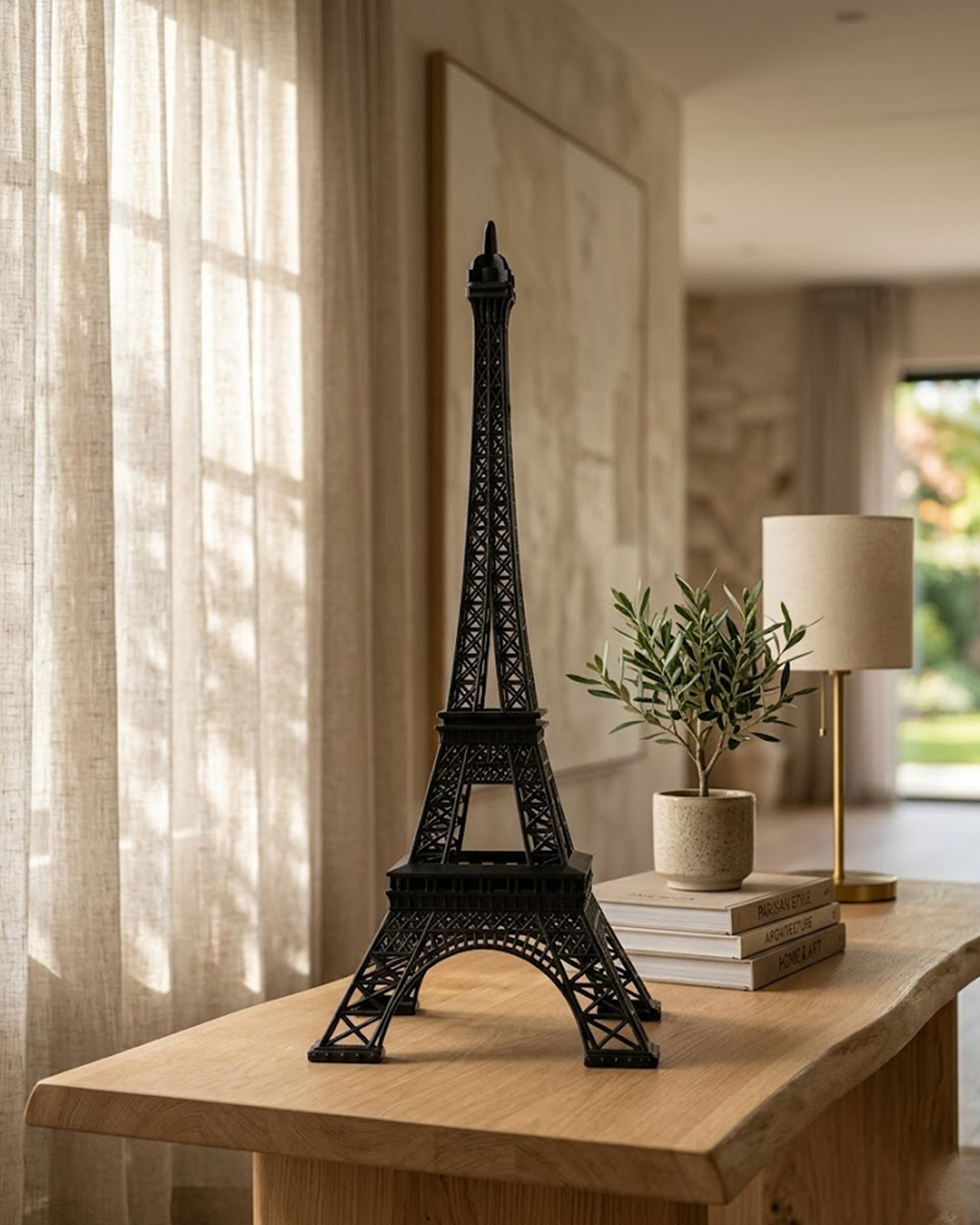 Matte Black Eiffel Tower Landmark Replica - Sophisticated Tabletop Decor & Paris Souvenir