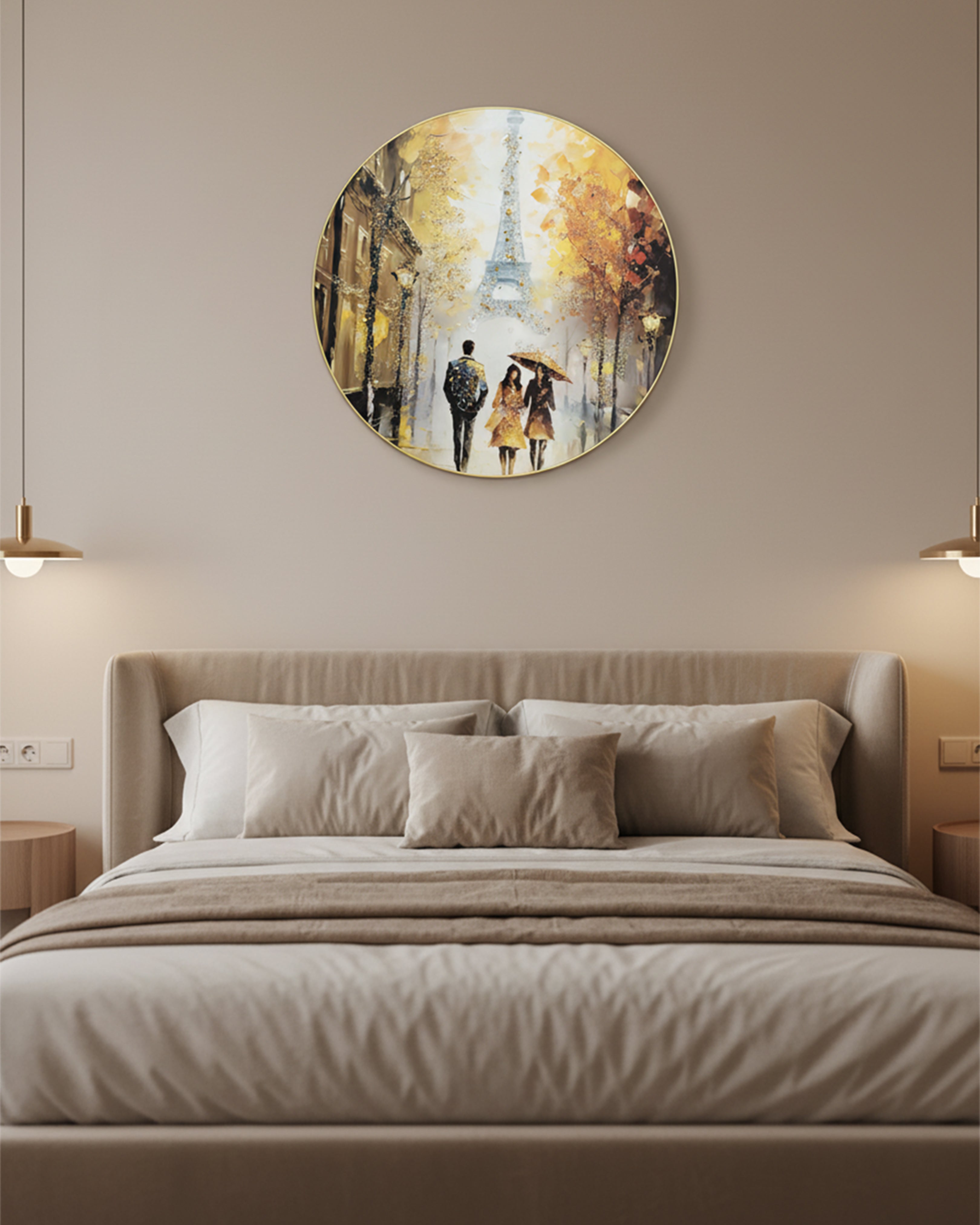 Romantic Paris Eiffel Tower Round Wall Art - Premium Circular Framed Impressionist Painting for Home DecorRomantic Paris Eiffel Tower Round Wall Art - Premium Circular Framed Impressionist Painting for Home Decor