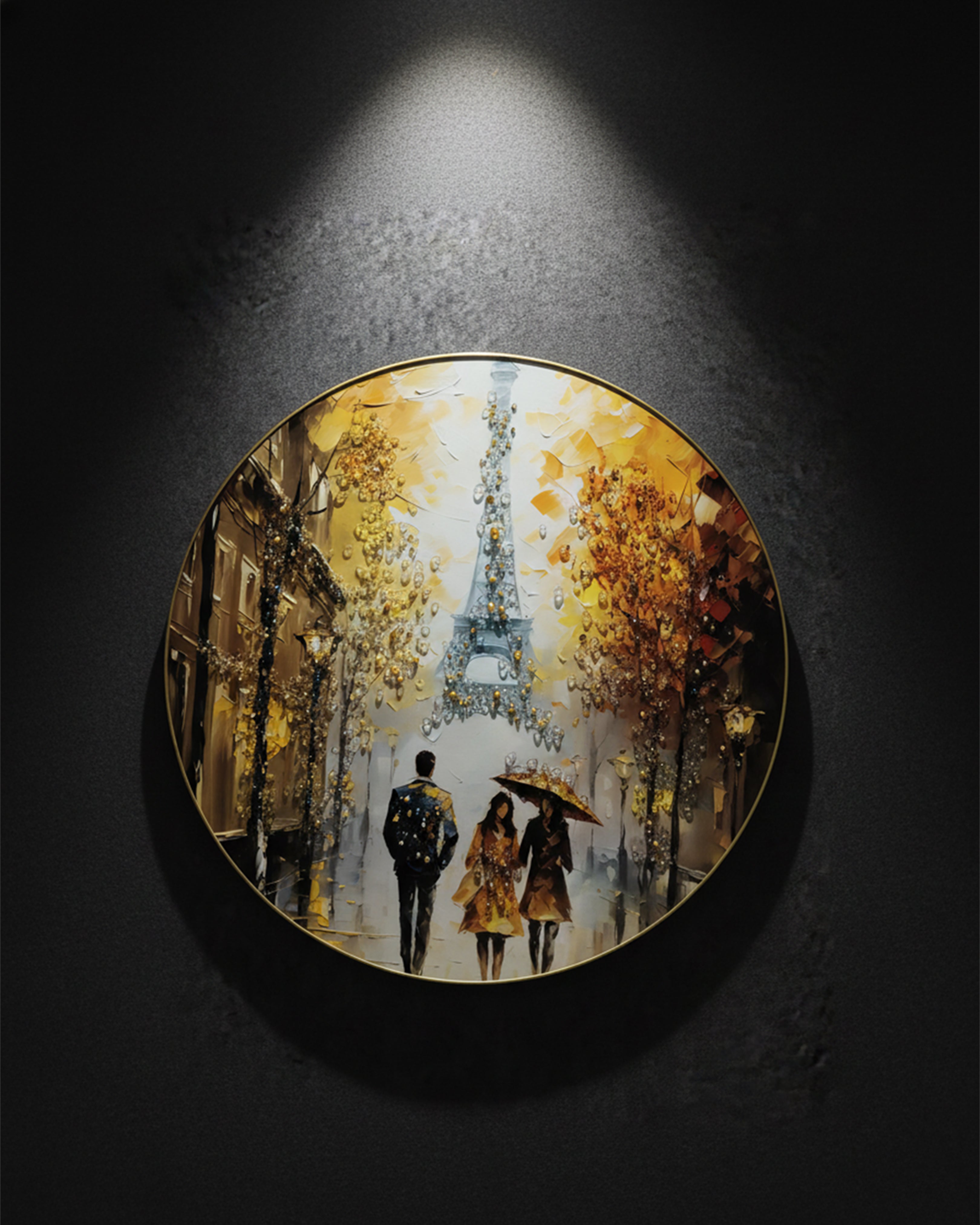 Romantic Paris Eiffel Tower Round Wall Art - Premium Circular Framed Impressionist Painting for Home DecorRomantic Paris Eiffel Tower Round Wall Art - Premium Circular Framed Impressionist Painting for Home Decor