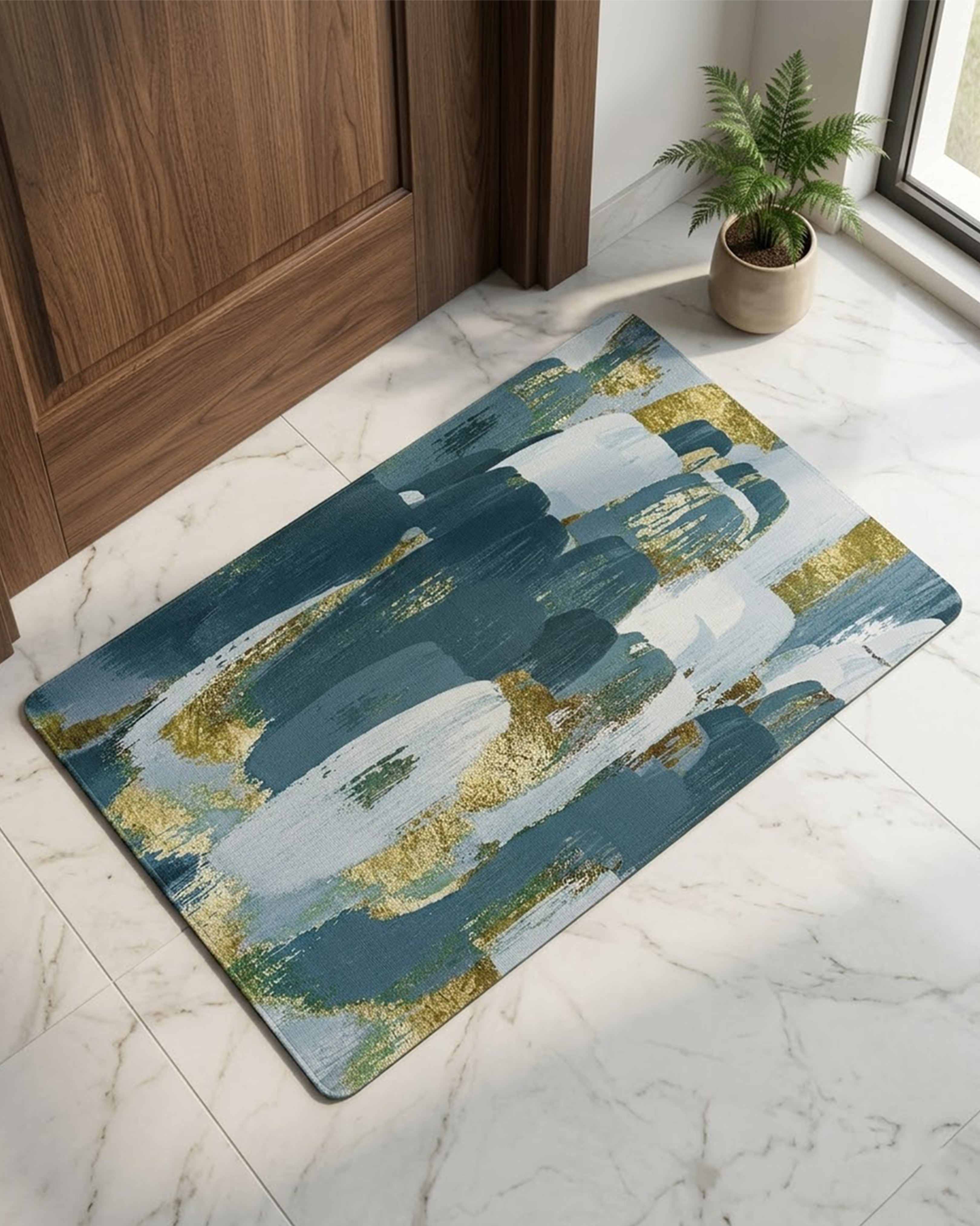 Botanical Teal Swirl Luxury Bath Mat – 3D Floral Anti-Slip Rug | Soft Microfiber Decorative Floor Mat