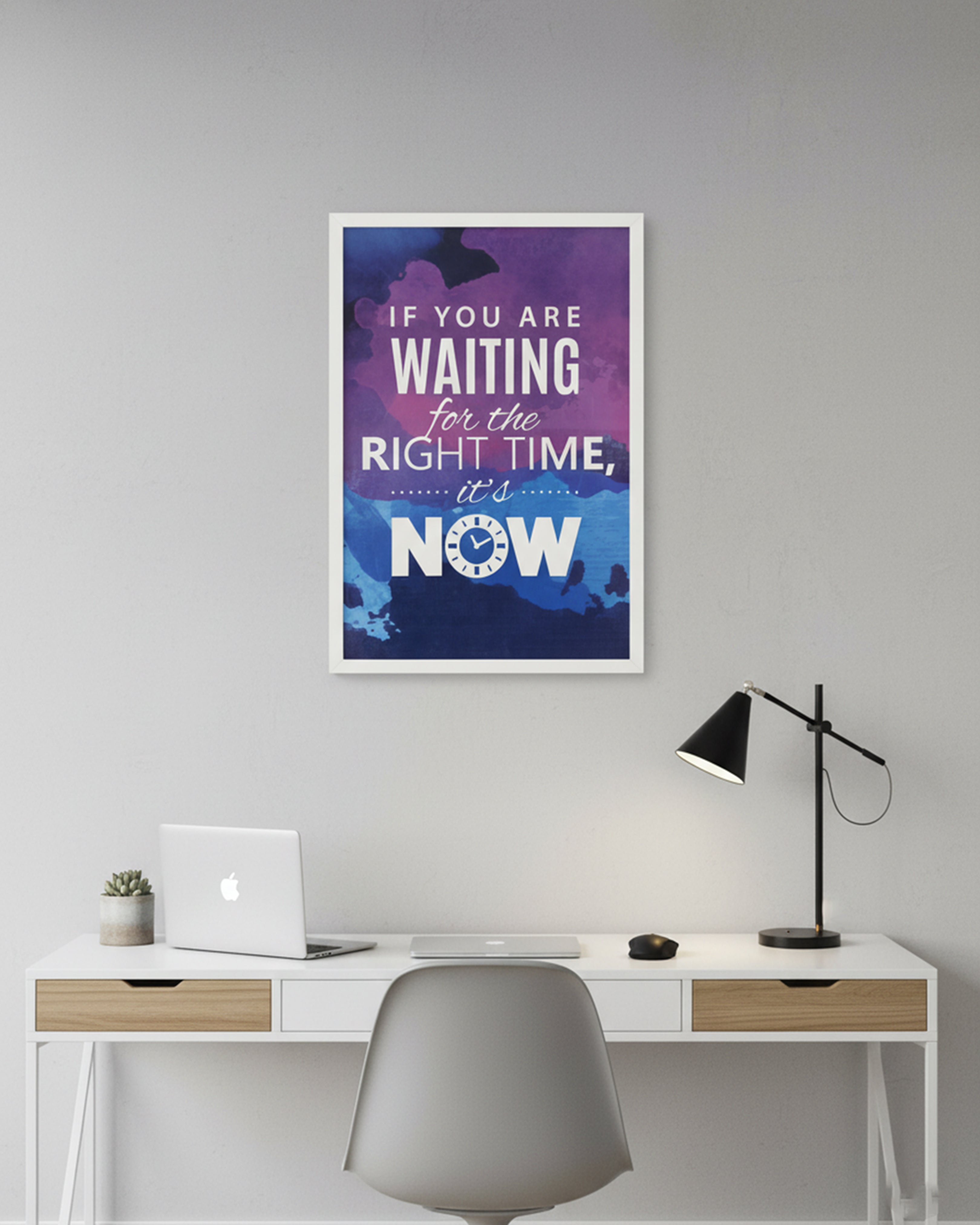 "The Right Time is NOW" Motivational Quote Wall Art - Premium White Framed Inspirational Poster for Office & Study