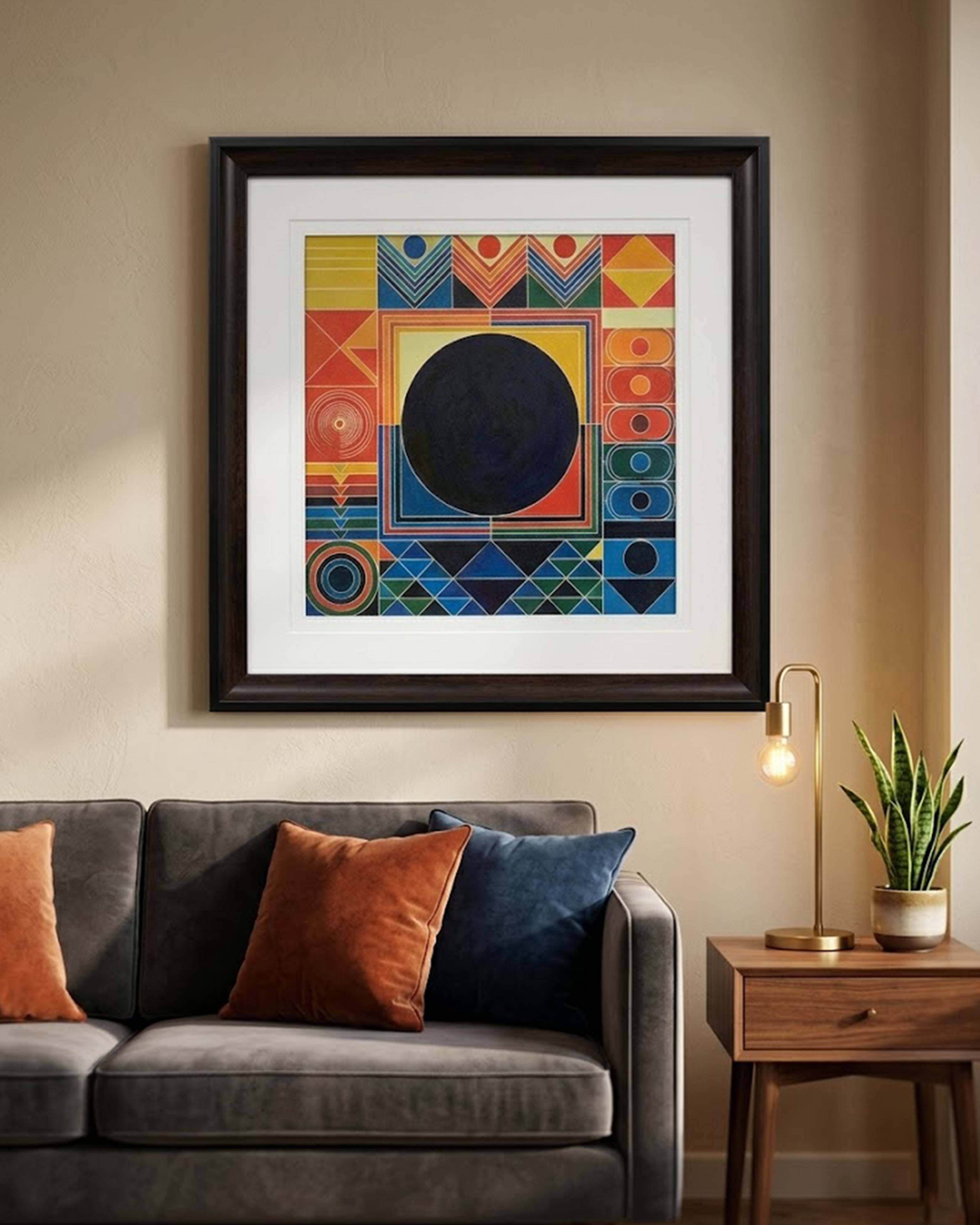 Celestial Eclipse Abstract Geometric Wall Art - Modern Multi-Color Framed Fine Art Print