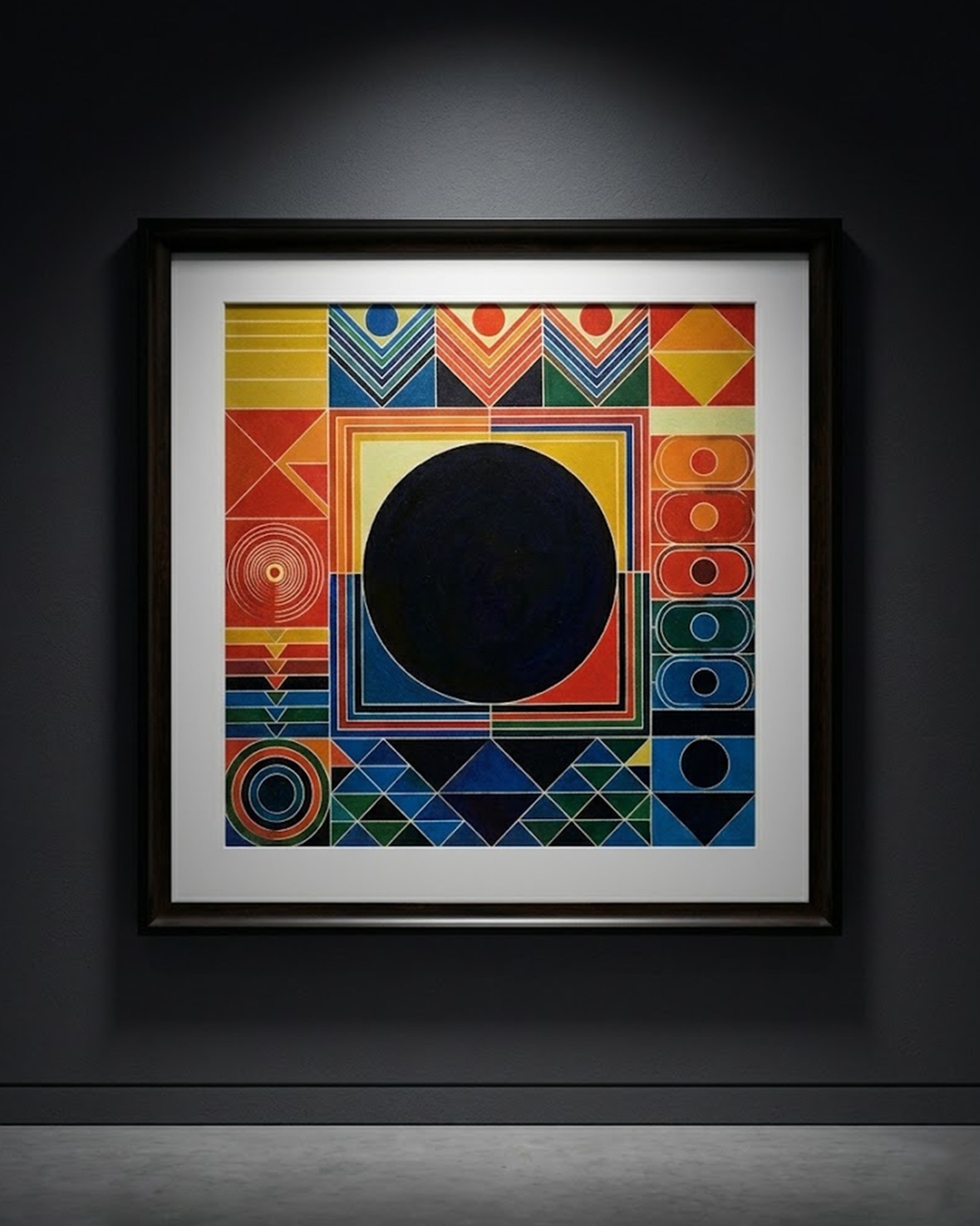 Celestial Eclipse Abstract Geometric Wall Art - Modern Multi-Color Framed Fine Art Print