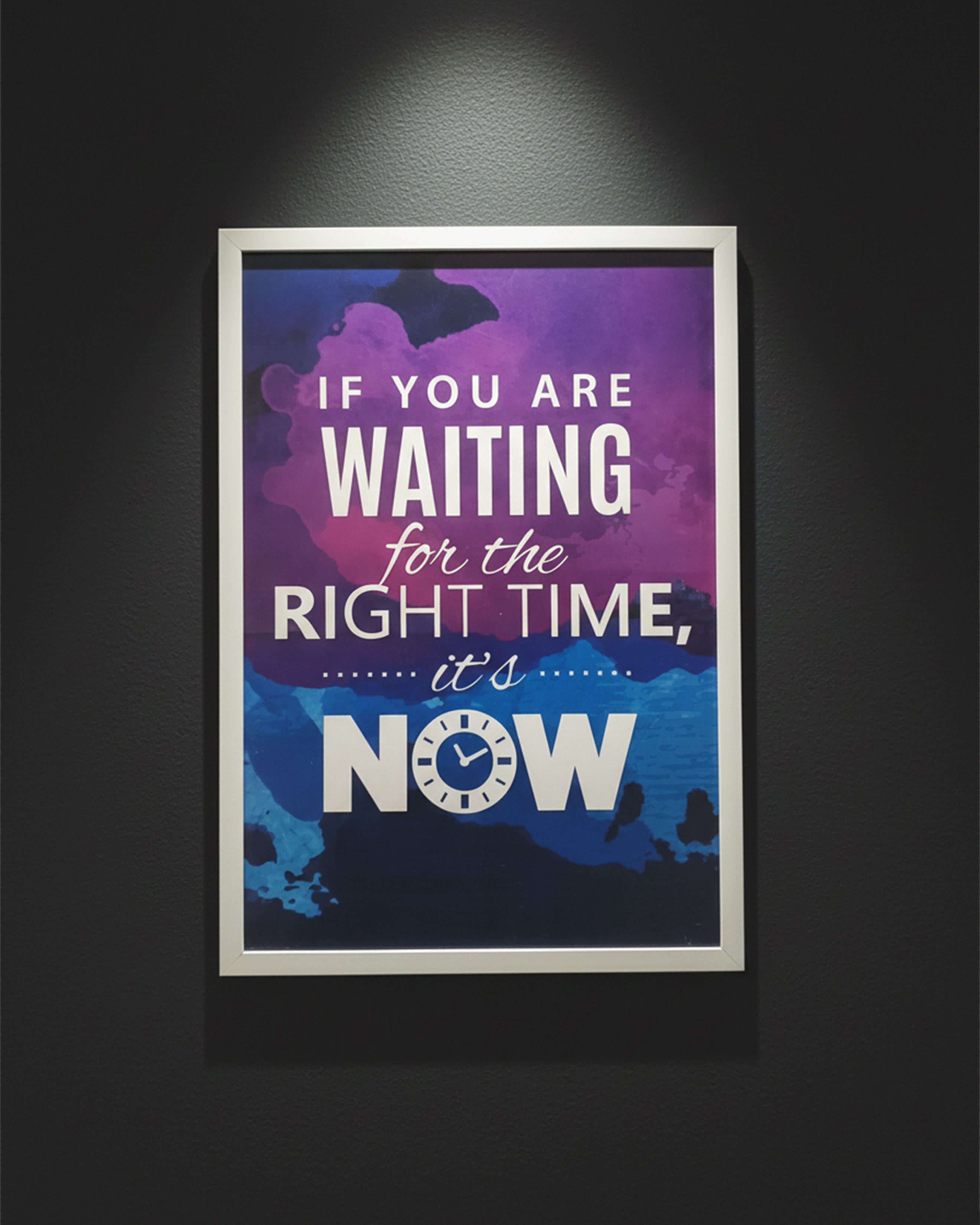 "The Right Time is NOW" Motivational Quote Wall Art - Premium White Framed Inspirational Poster for Office & Study