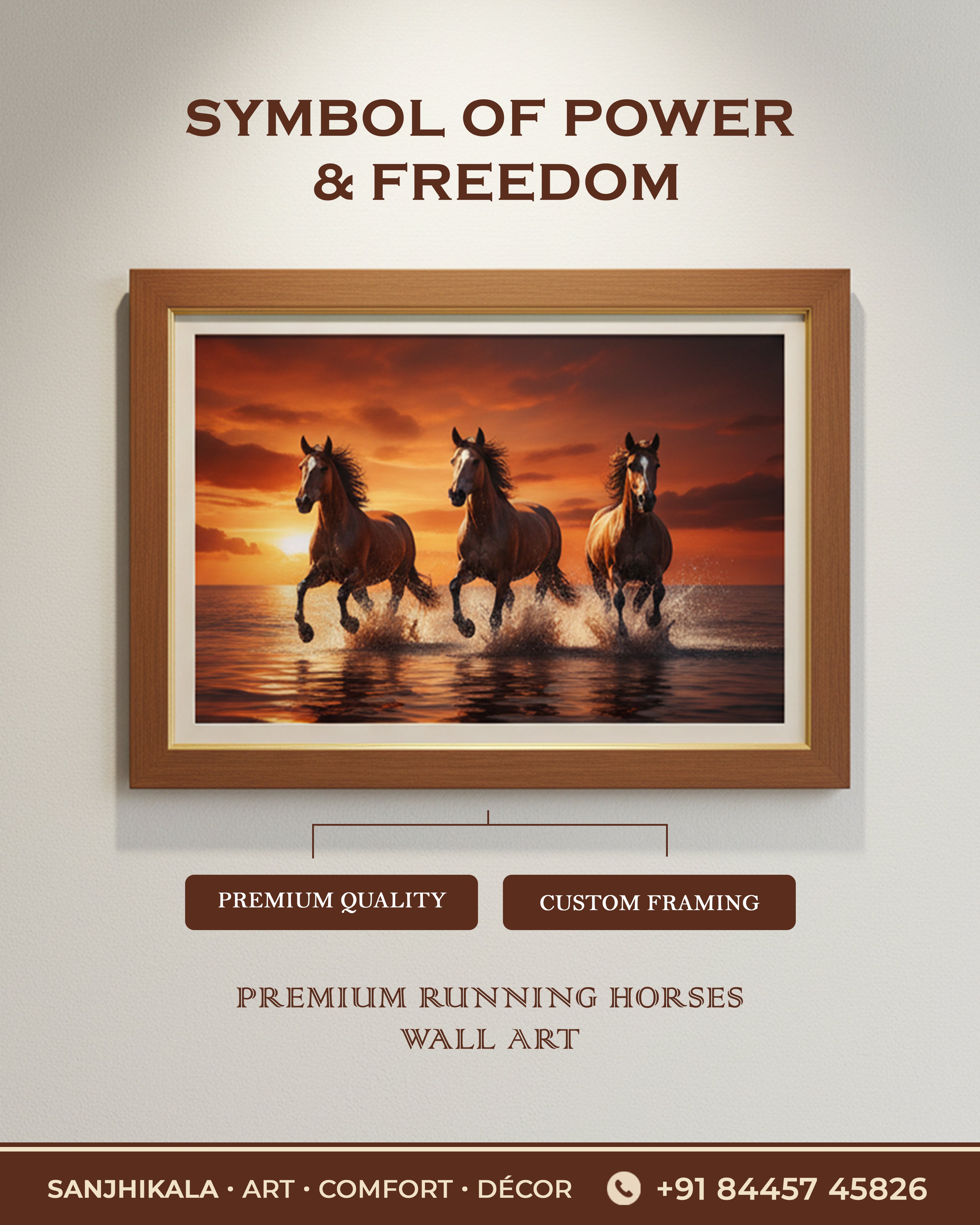 Premium Running Horses Framed Wall Art – Symbol of Power & Freedom