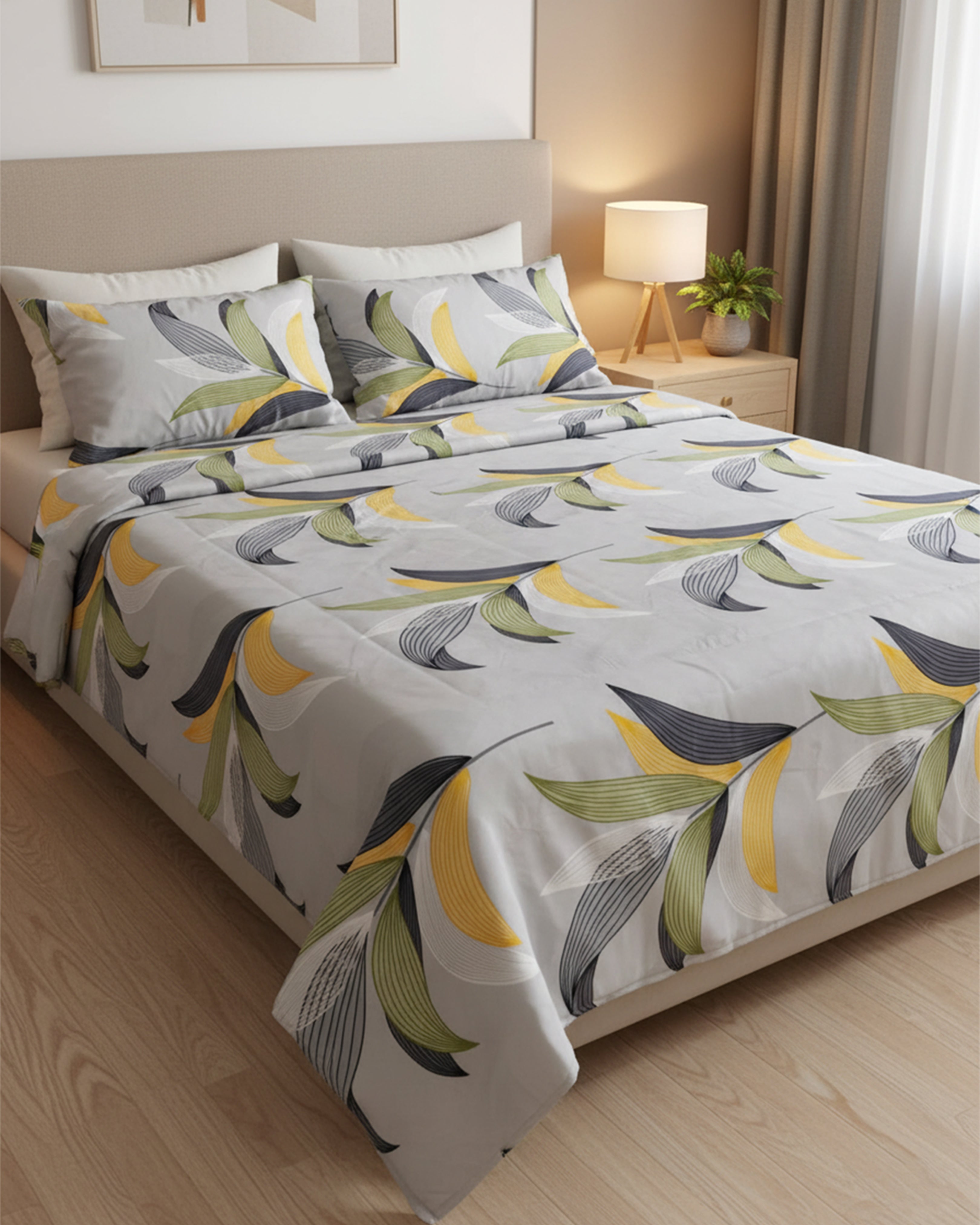 Premium Grey & Teal Checkered Double Bedspread - Luxury Cotton Feel Geometric Bedding Set with Matching Pillow Covers