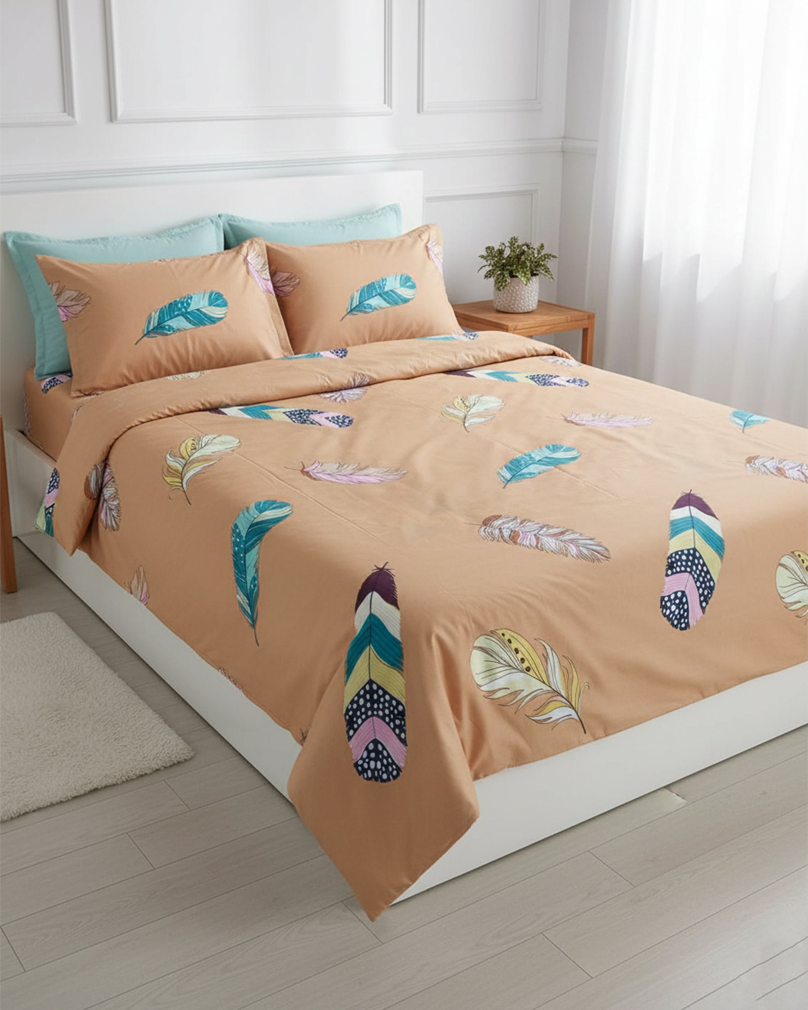 Premium Navy Blue & Beige Geometric Double Bedspread - Luxury Modern Pattern Bedding Set with Matching Pillow Covers