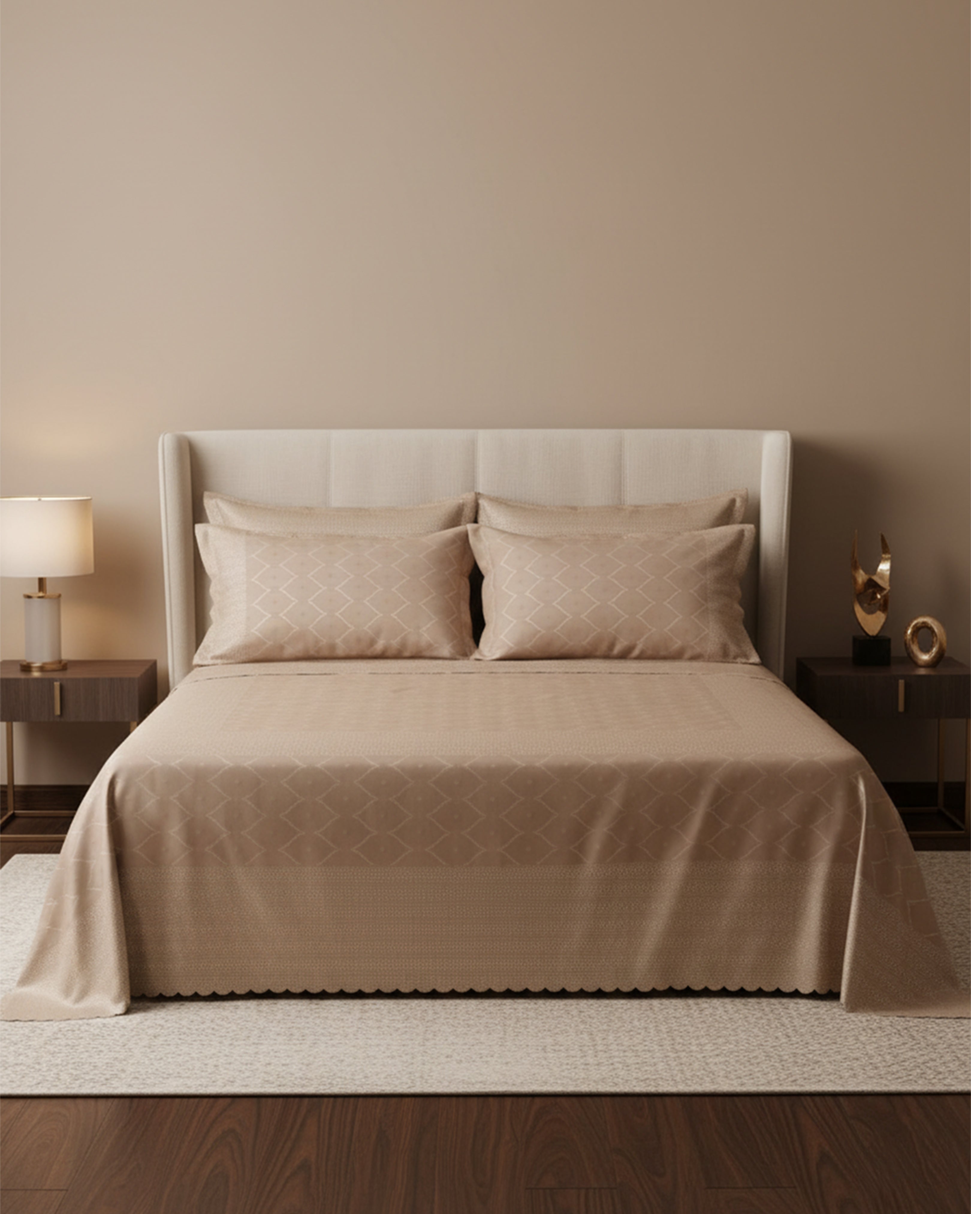 Modern Grey & Mustard Yellow Circular Geometric Double Bedspread - Premium Abstract Pattern Bedding Set with Matching Pillow Covers