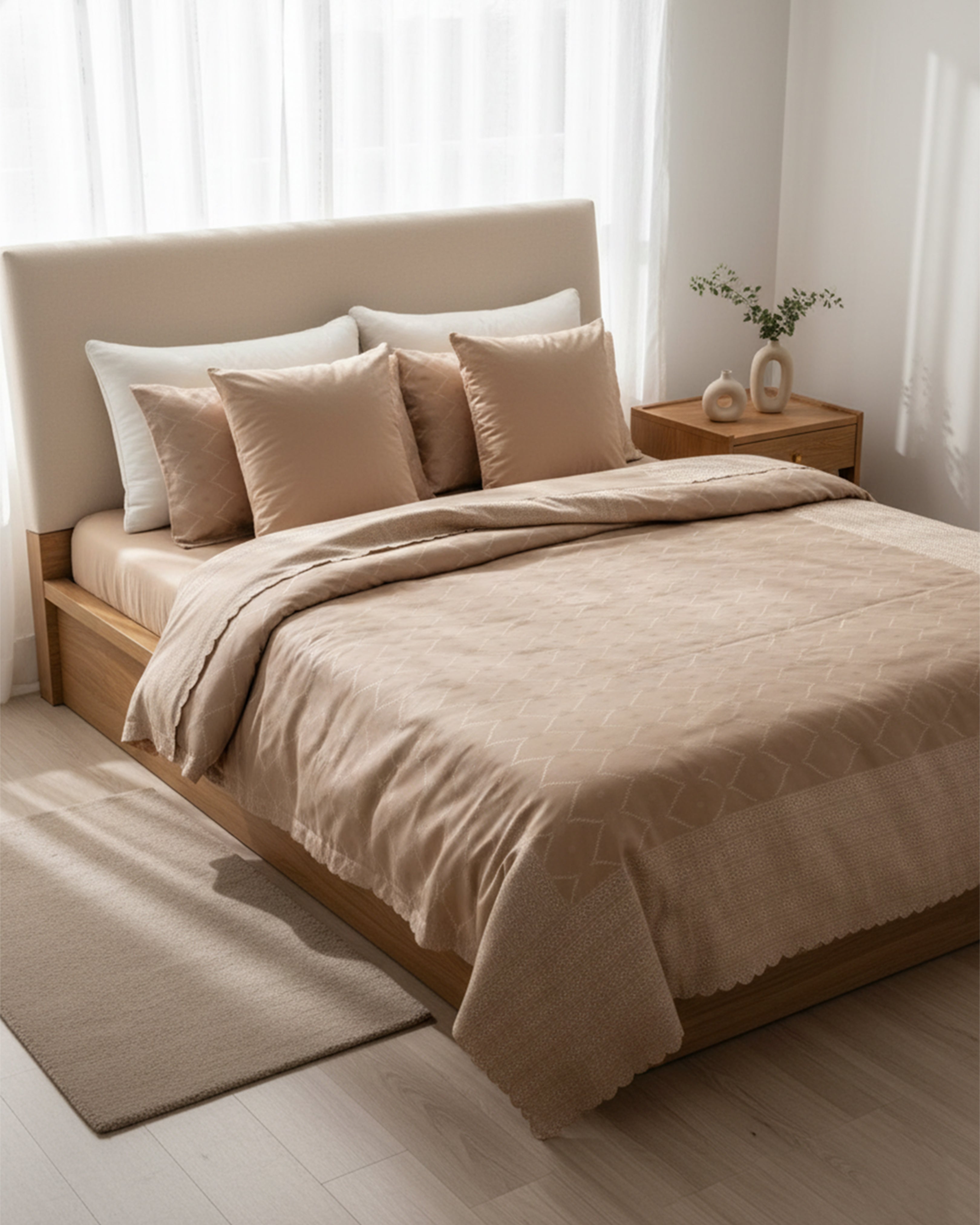 Modern Grey & Mustard Yellow Circular Geometric Double Bedspread - Premium Abstract Pattern Bedding Set with Matching Pillow Covers