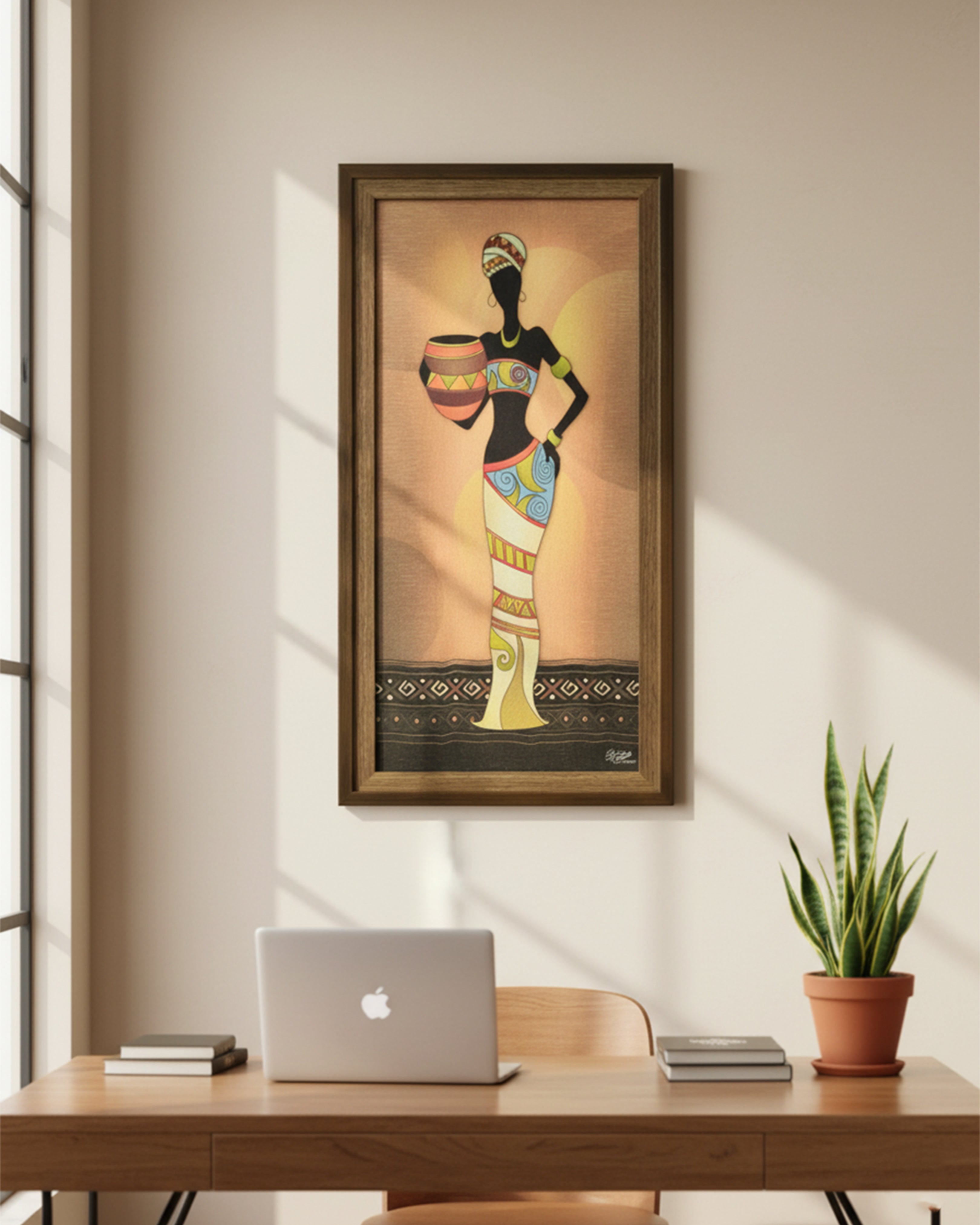 Elegance in Bloom: African Woman with Pottery Canvas Art – Vibrant Cultural Wall Decor for Home & Office