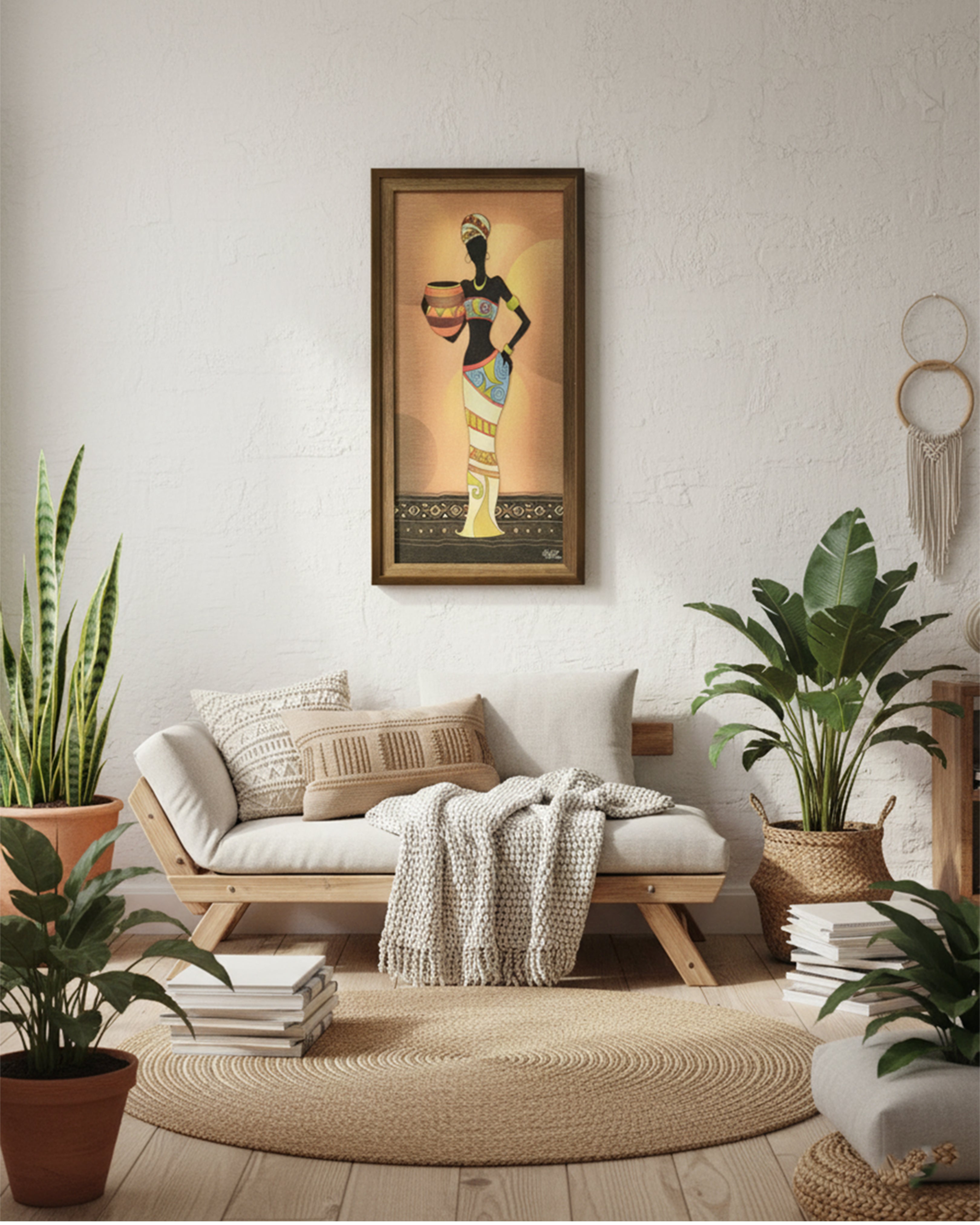 Elegance in Bloom: African Woman with Pottery Canvas Art – Vibrant Cultural Wall Decor for Home & Office