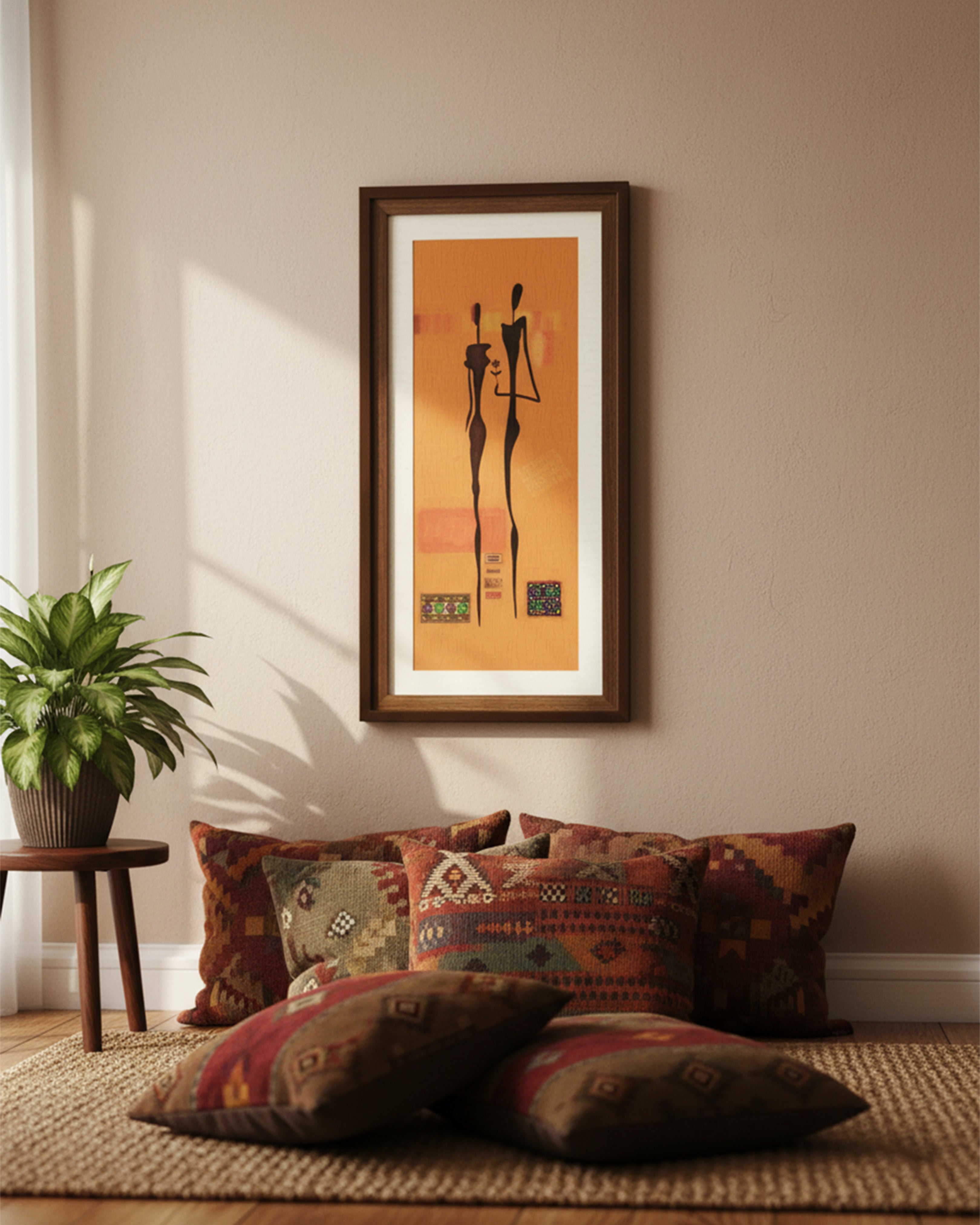 Minimalist African Tribal Figurine Canvas Art – Modern Silhouette Wall Decor for Living Room