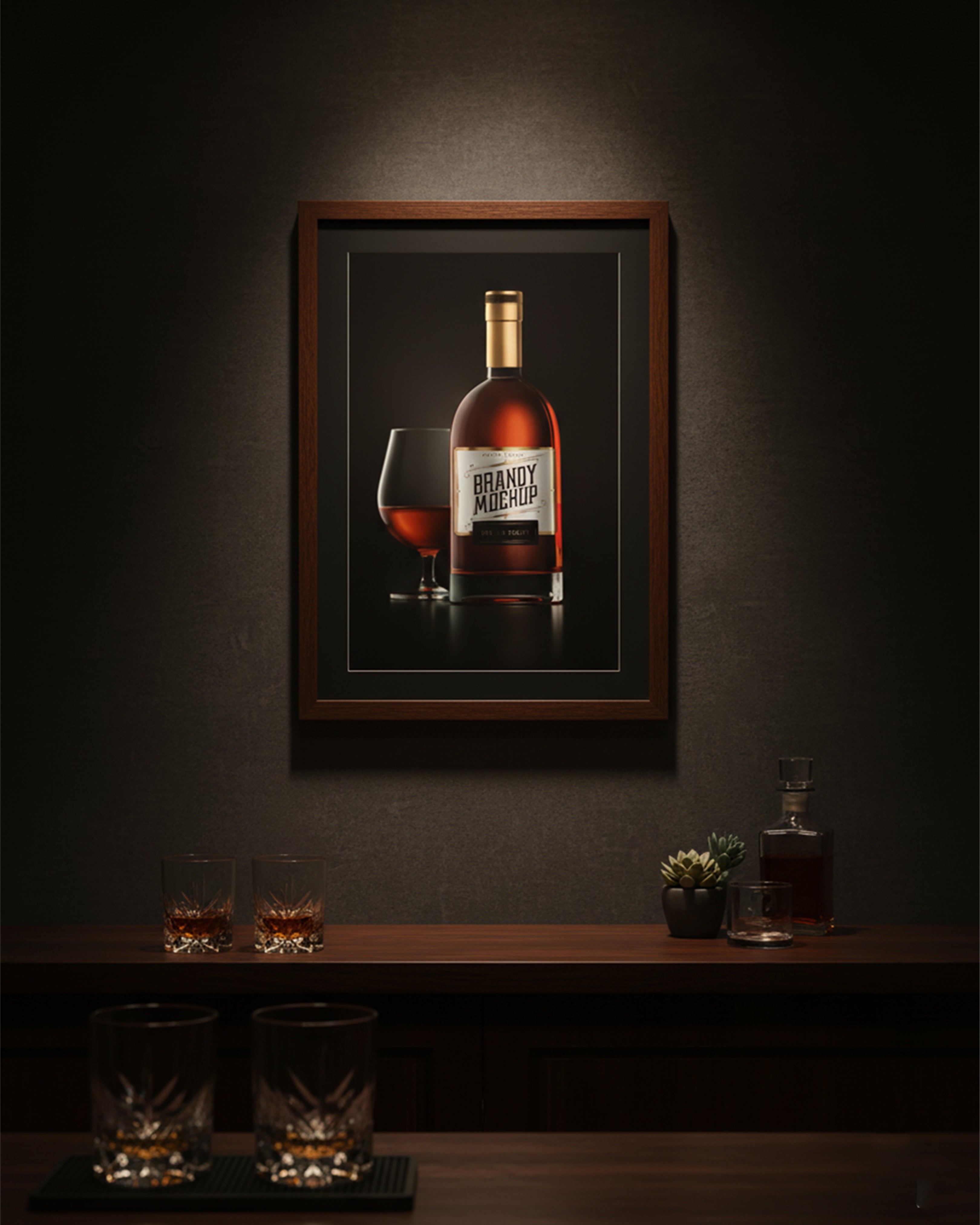 Premium Brandy Bottle & Glass Wall Art – Sophisticated Still Life Canvas for Home Bar & Lounge