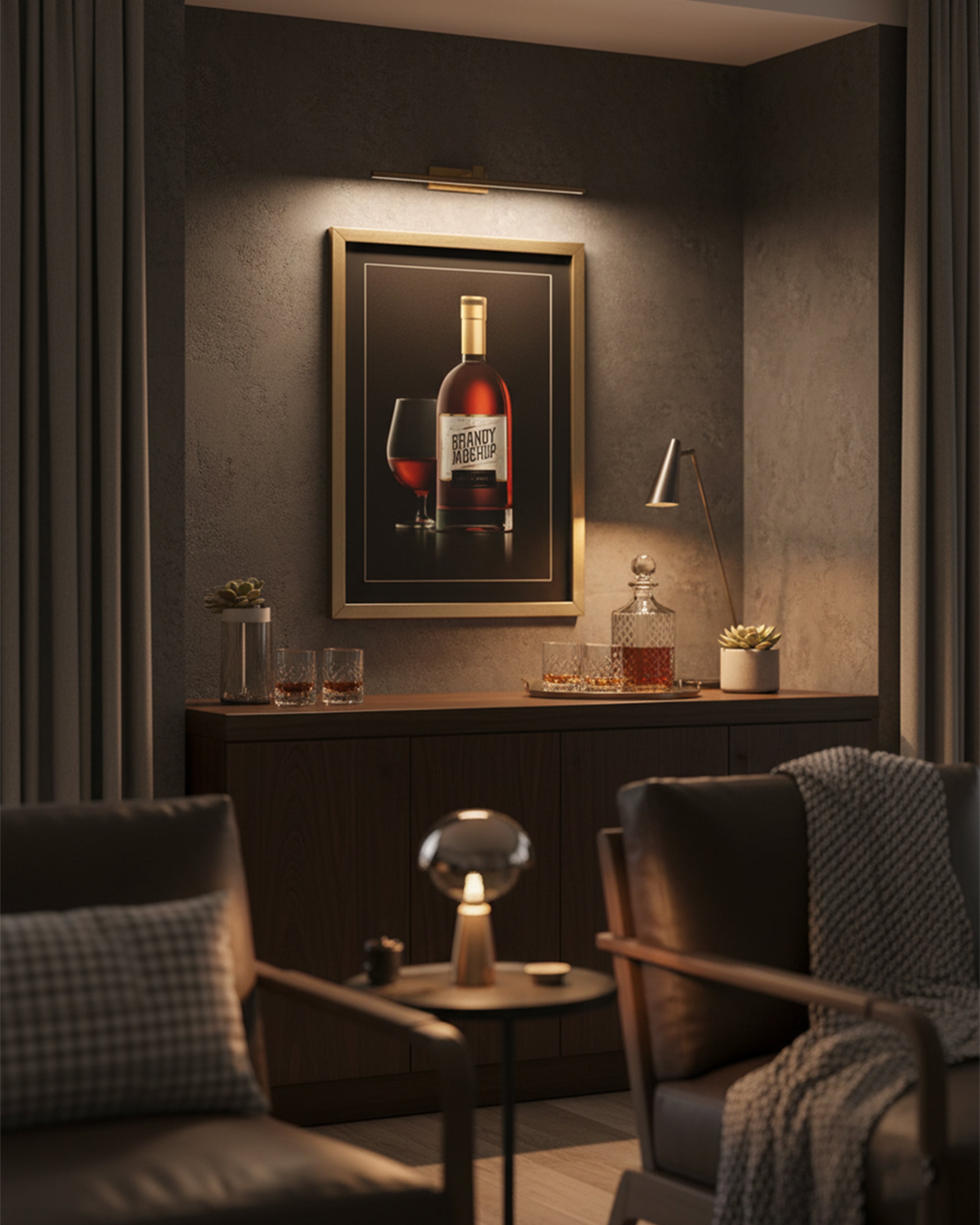 Premium Brandy Bottle & Glass Wall Art – Sophisticated Still Life Canvas for Home Bar & Lounge