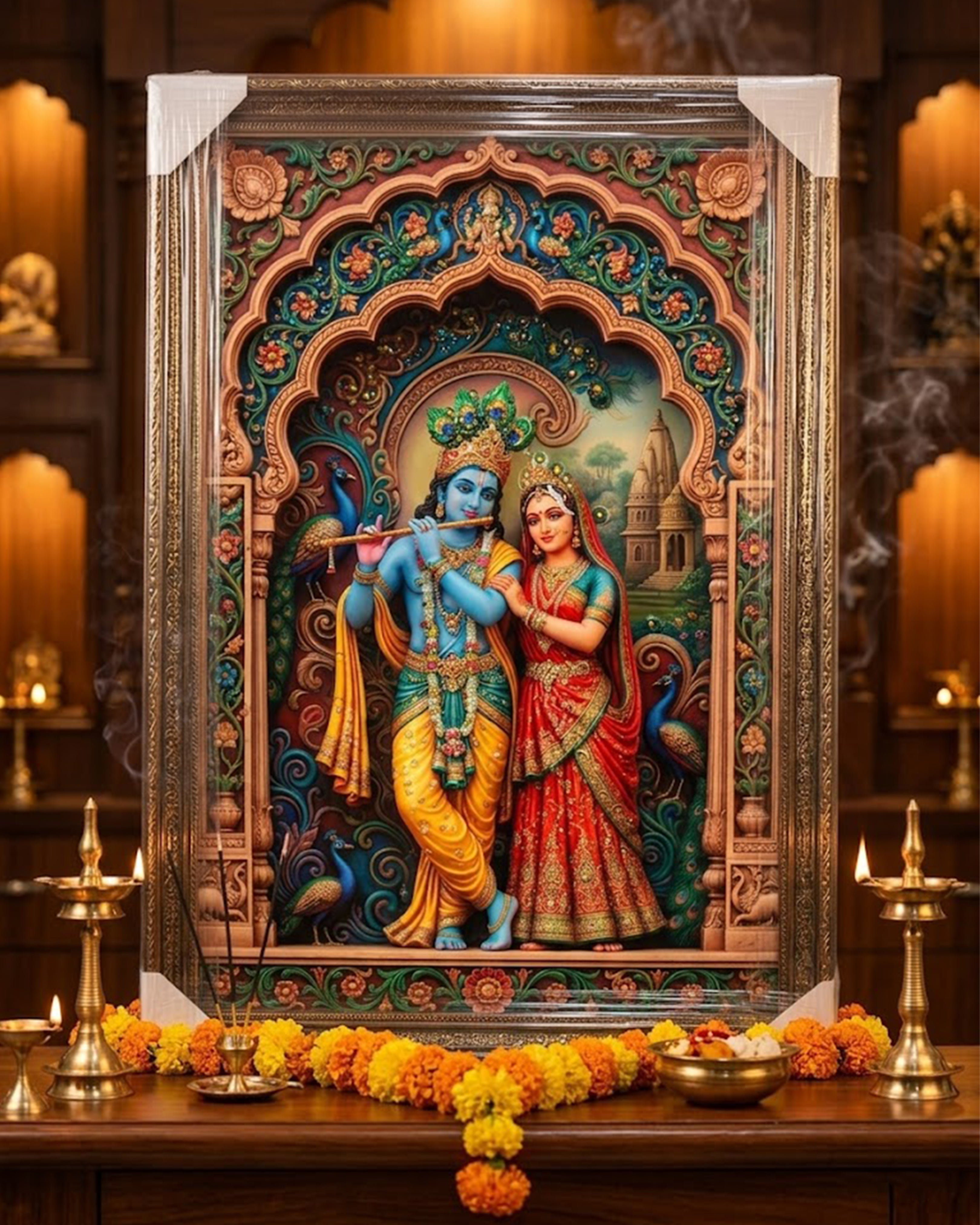 Divine Radha Krishna Eternal Love 3D Carved Wall Art – Premium Embossed Spiritual Masterpiece