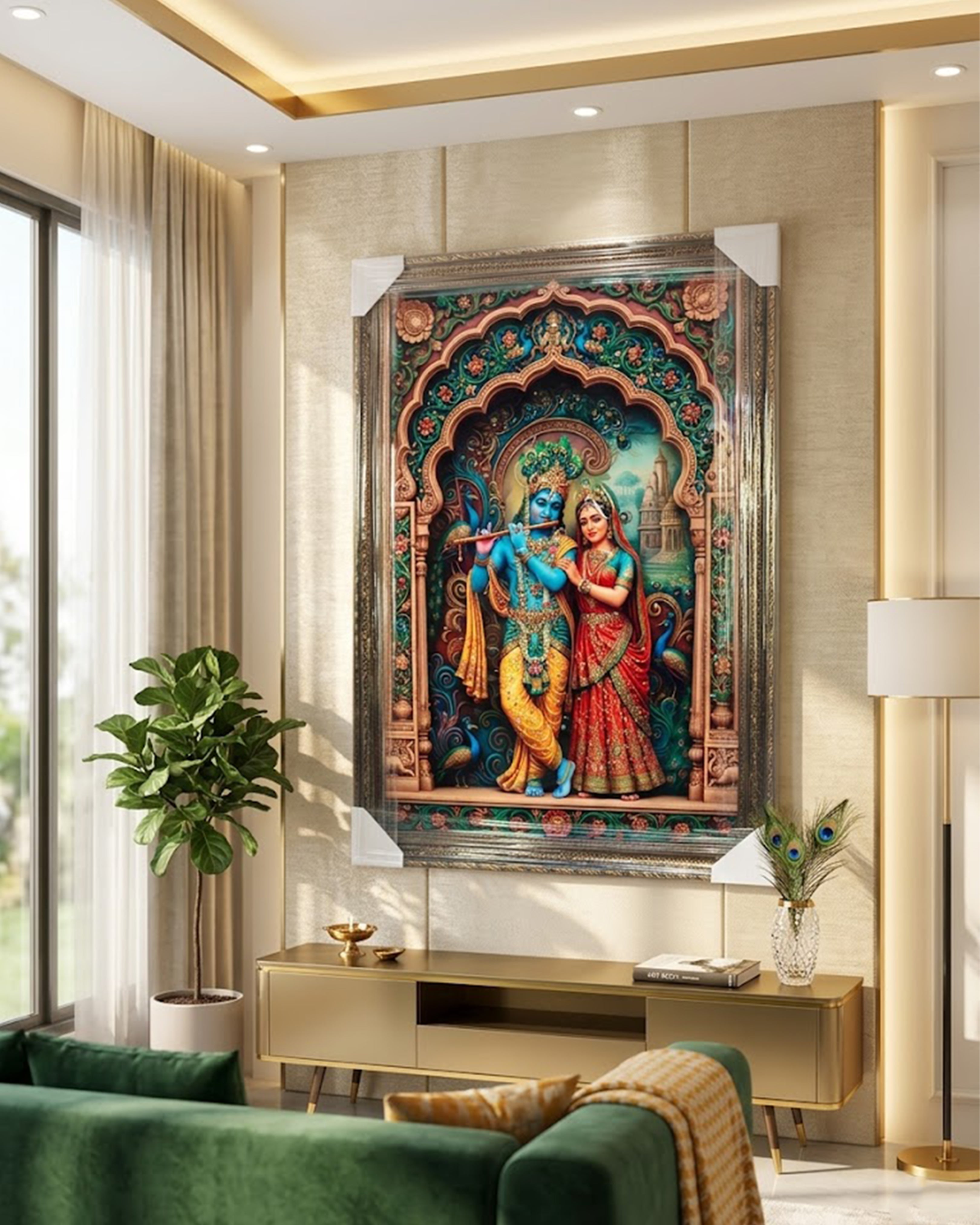 Divine Radha Krishna Eternal Love 3D Carved Wall Art – Premium Embossed Spiritual Masterpiece
