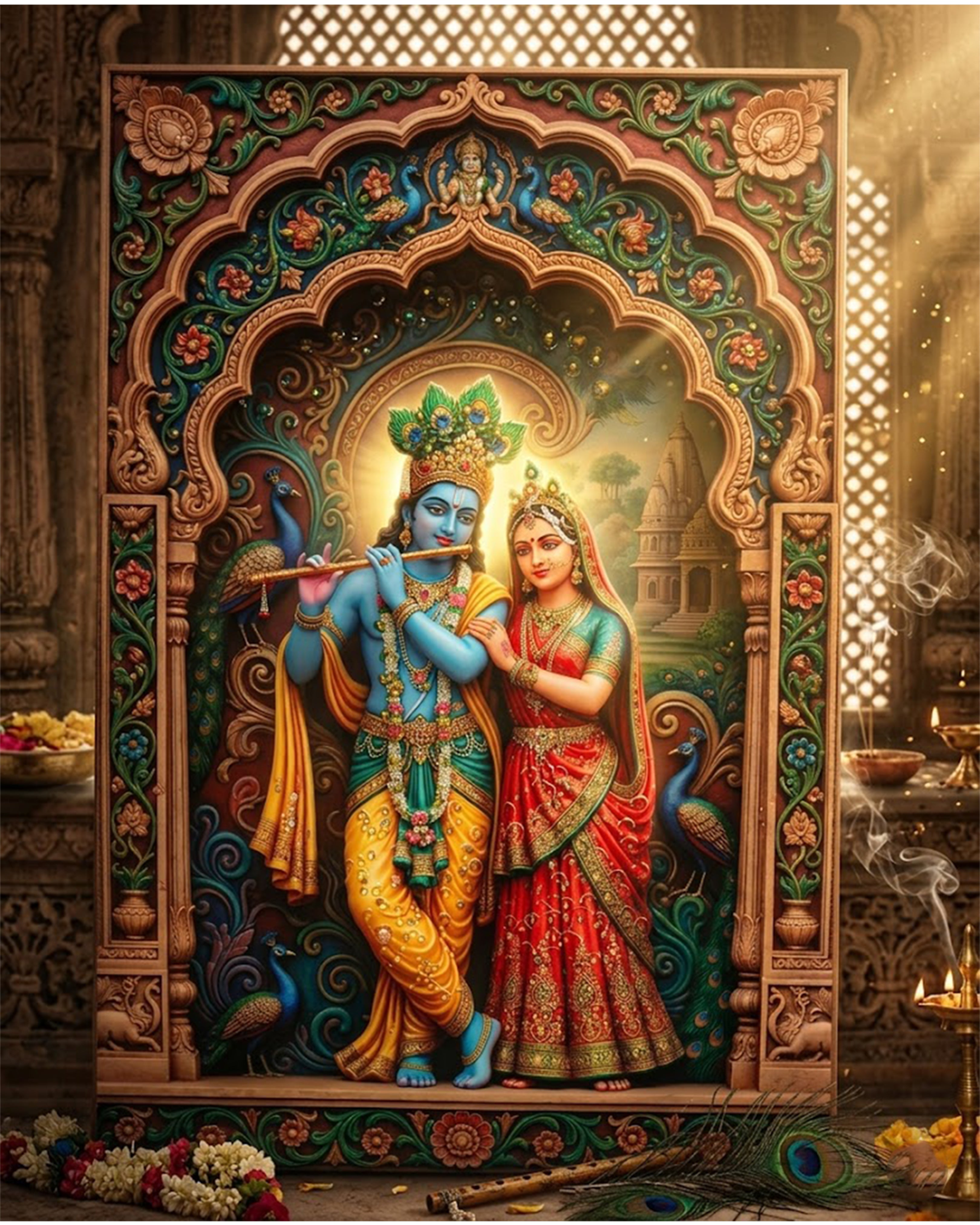 Divine Radha Krishna Eternal Love 3D Carved Wall Art – Premium Embossed Spiritual Masterpiece