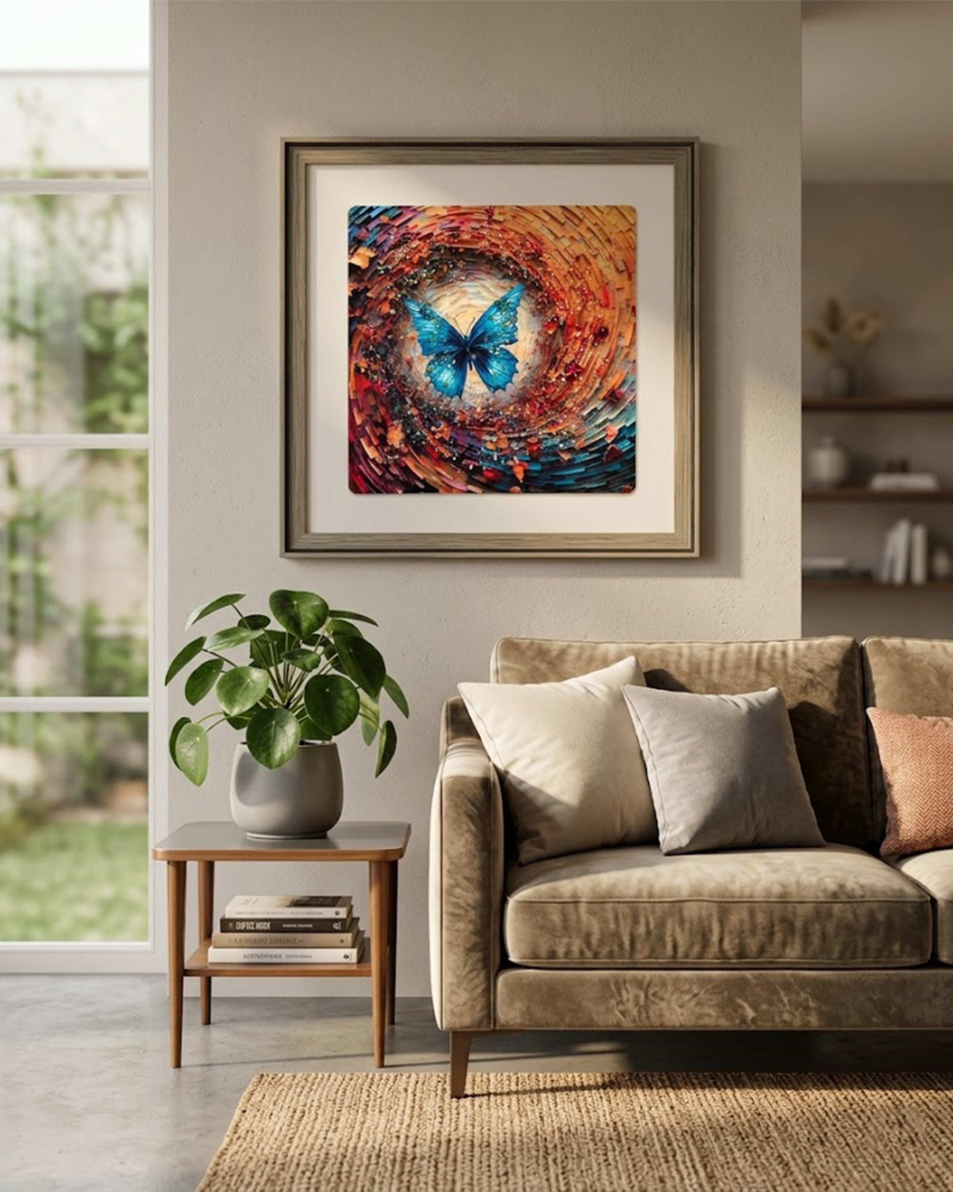 Vibrant Blue Butterfly Abstract Canvas Art – Modern 3D Texture Wall Decor for Living Room