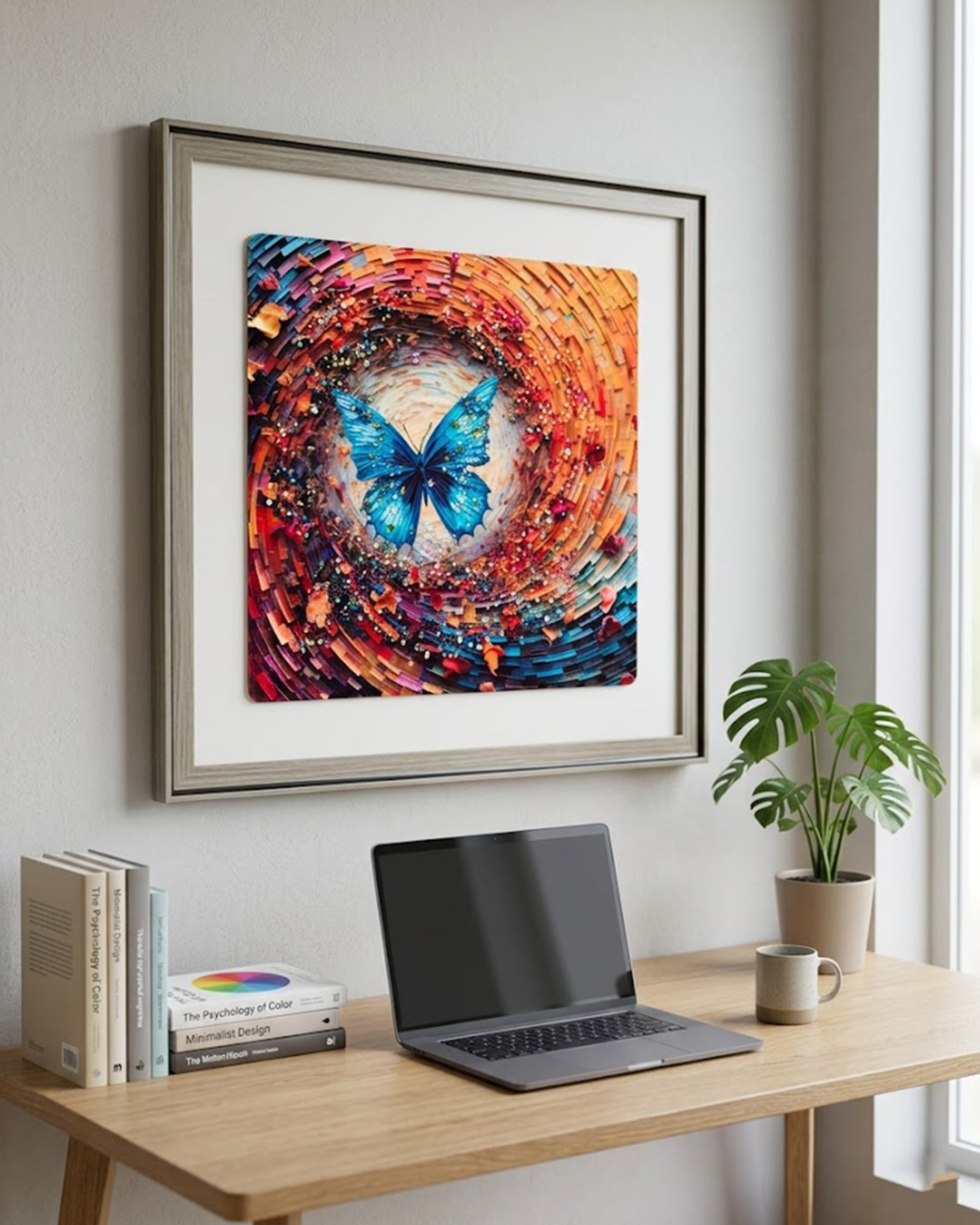 Vibrant Blue Butterfly Abstract Canvas Art – Modern 3D Texture Wall Decor for Living Room