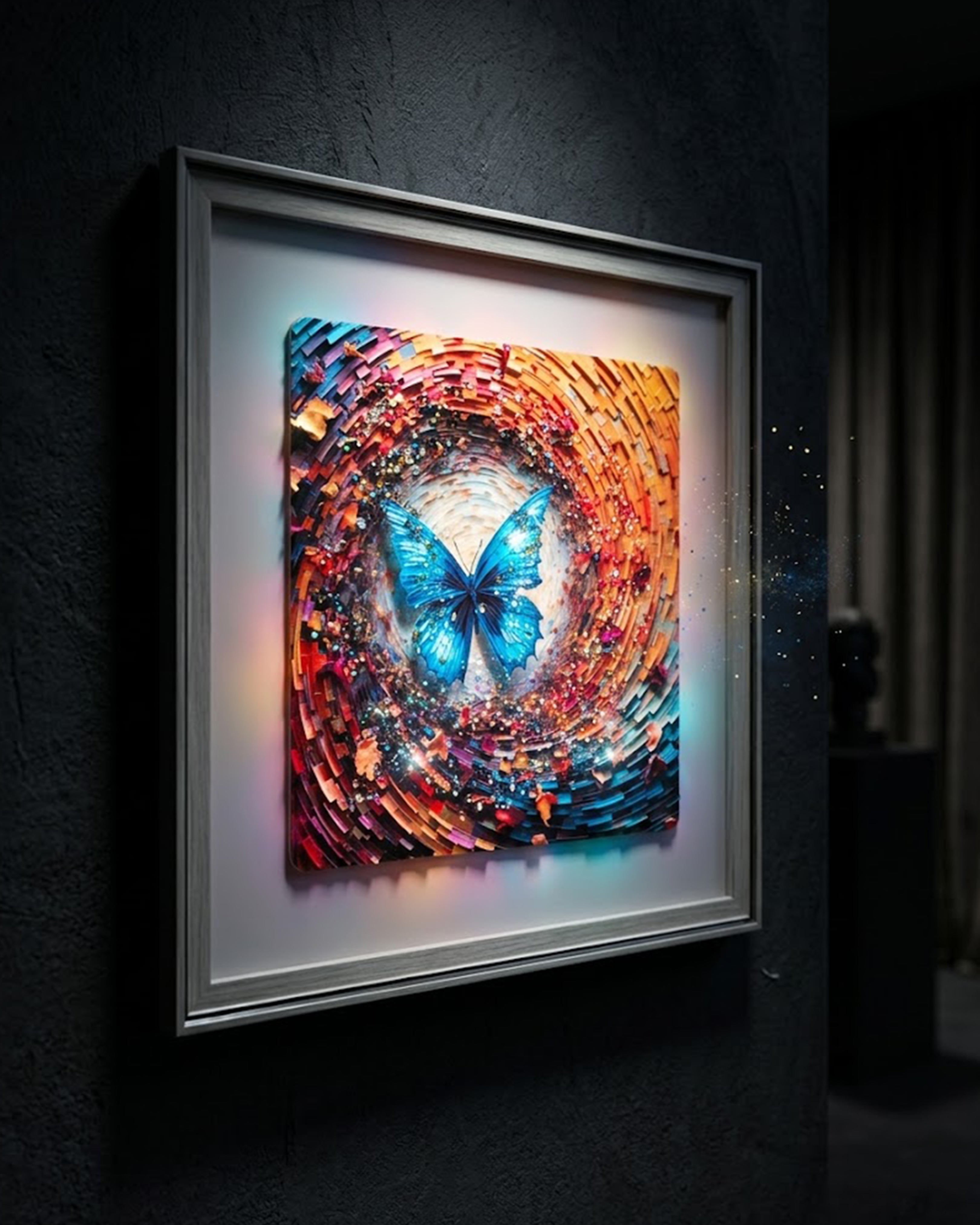 Vibrant Blue Butterfly Abstract Canvas Art – Modern 3D Texture Wall Decor for Living Room