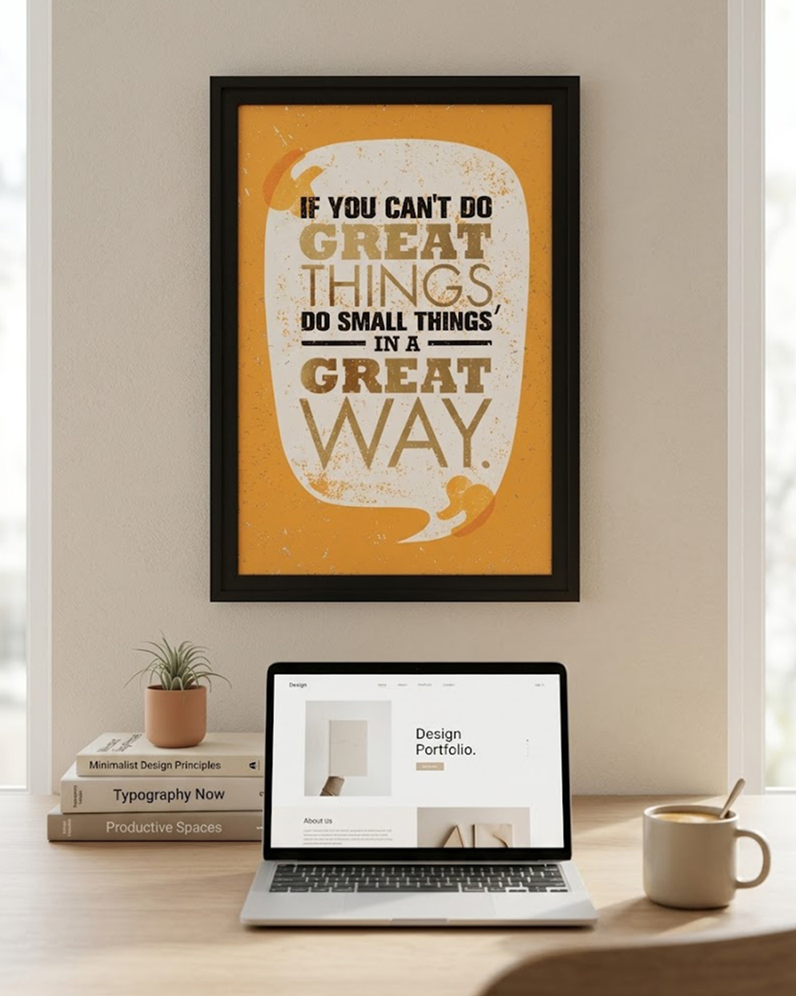 Do Small Things In A Great Way" Vintage Yellow Success Art