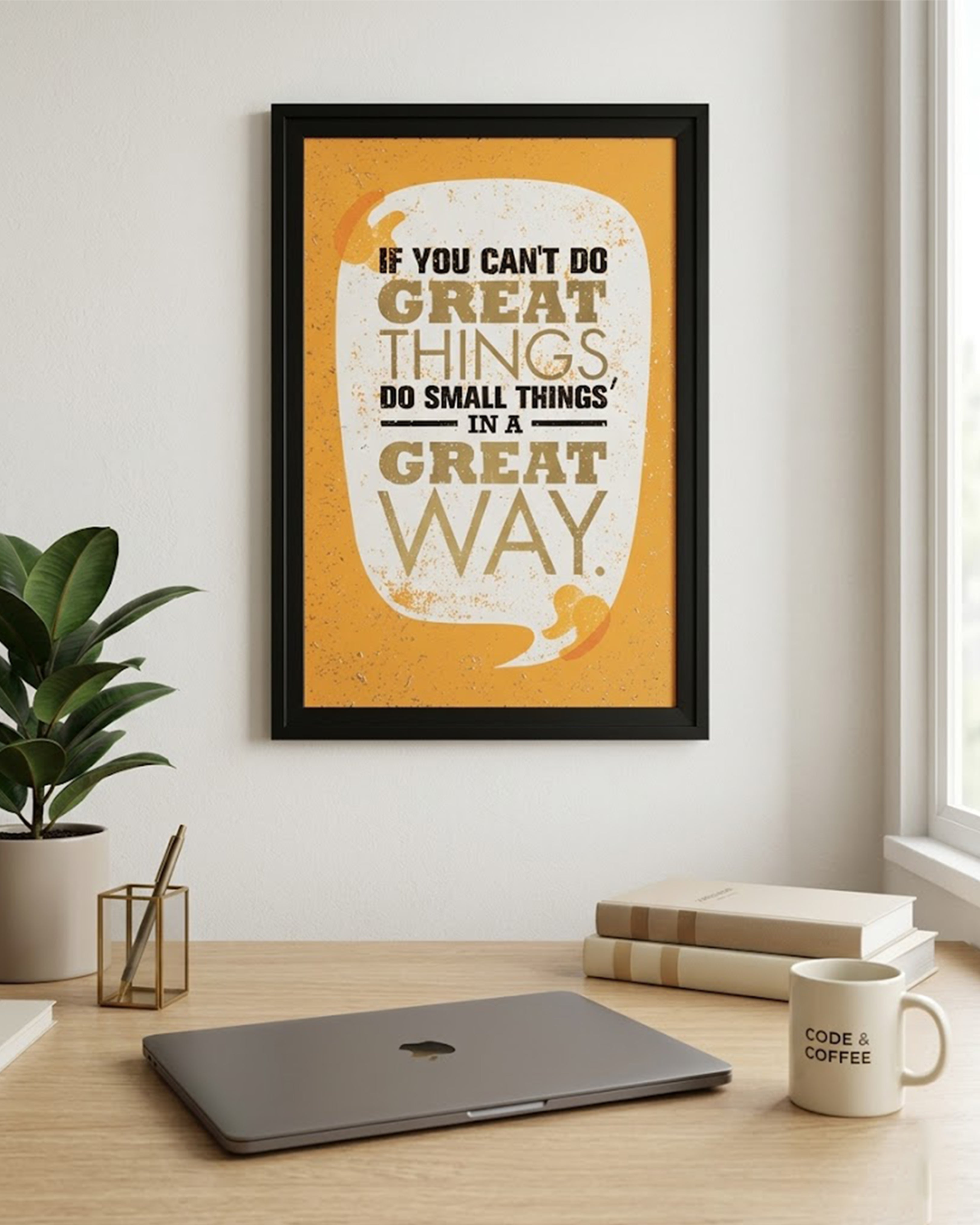 Do Small Things In A Great Way" Vintage Yellow Success Art