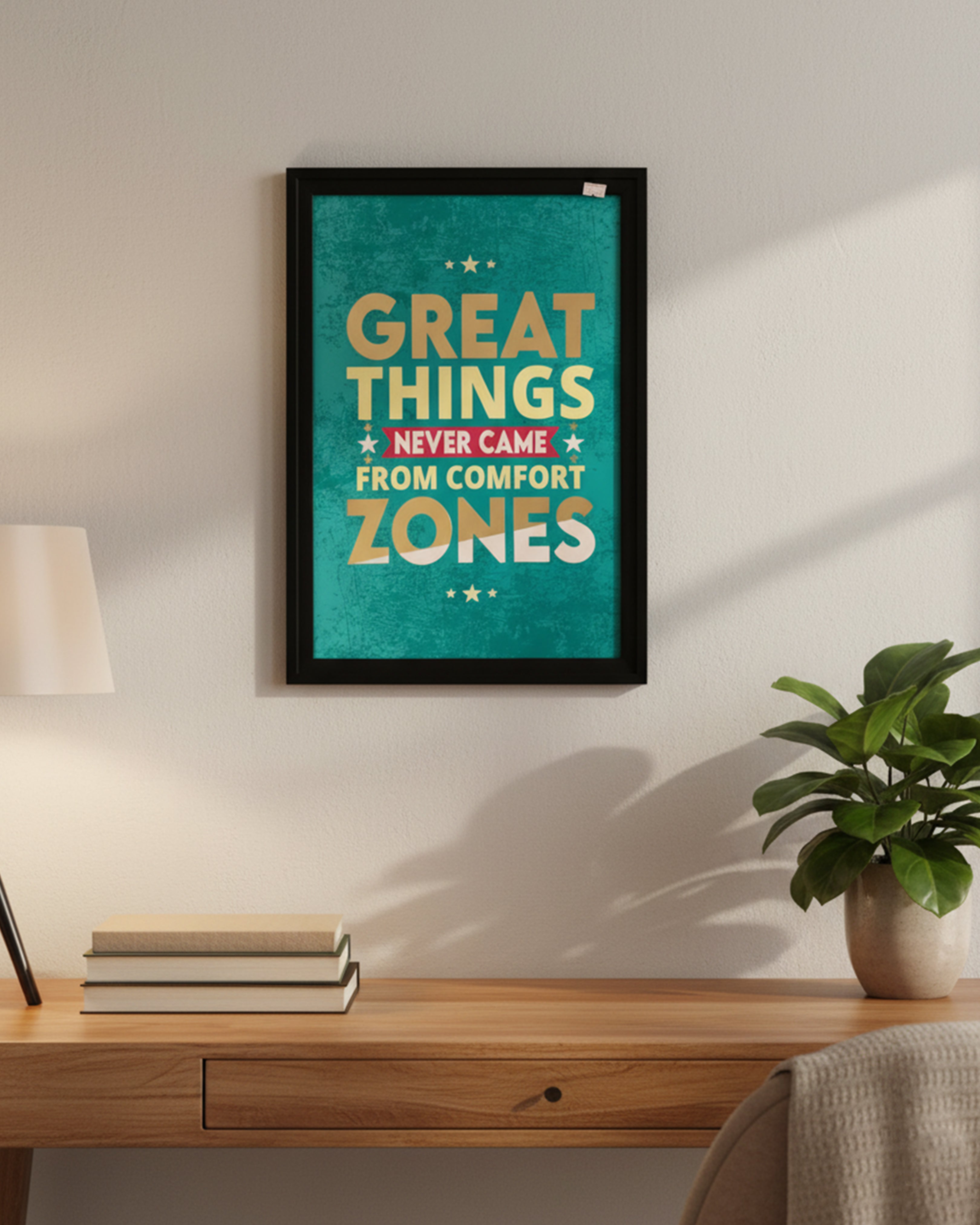 Motivational Office Wall Art – "Great Things Never Came From Comfort Zones" Teal Typography Canvas