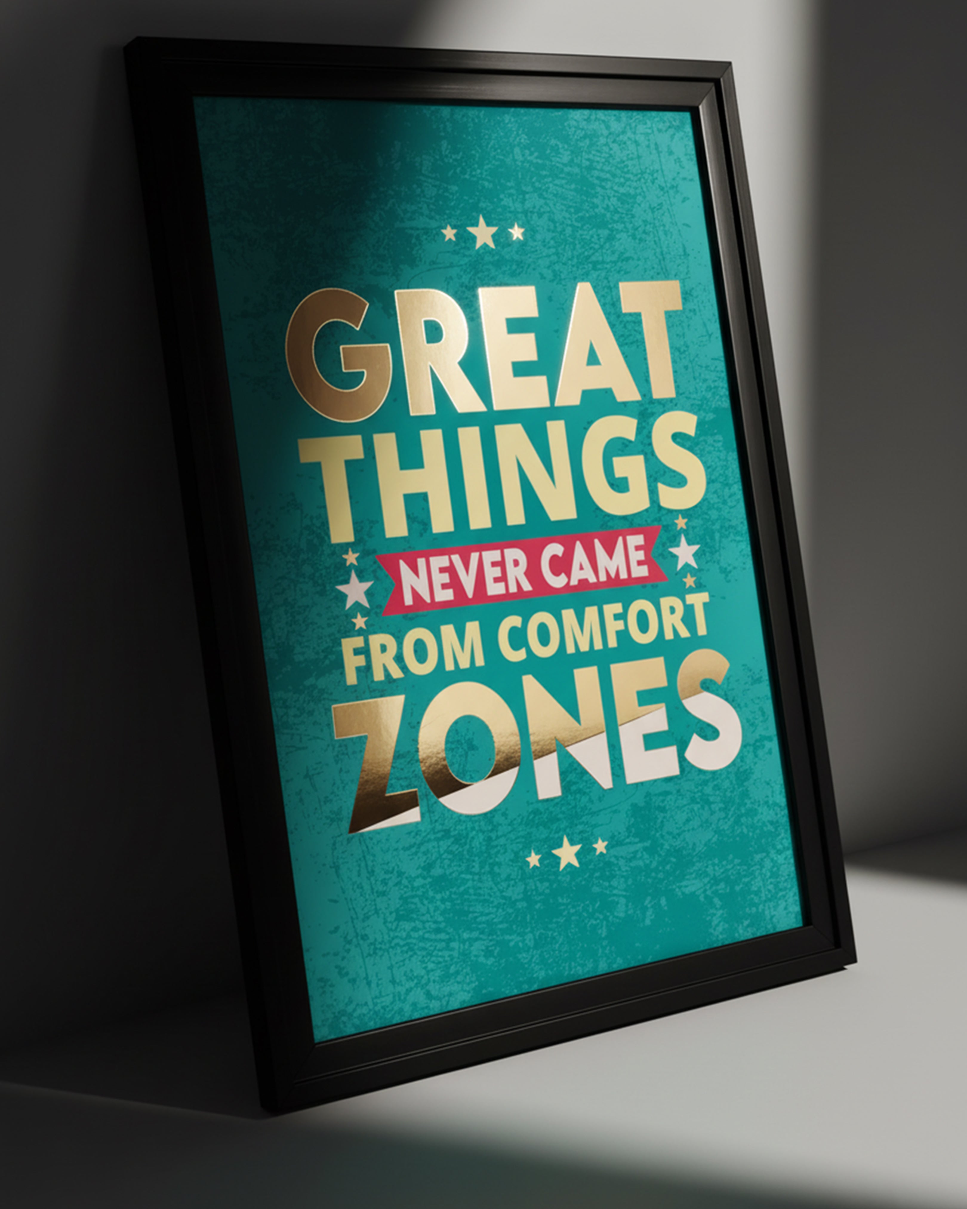 Motivational Office Wall Art – "Great Things Never Came From Comfort Zones" Teal Typography Canvas