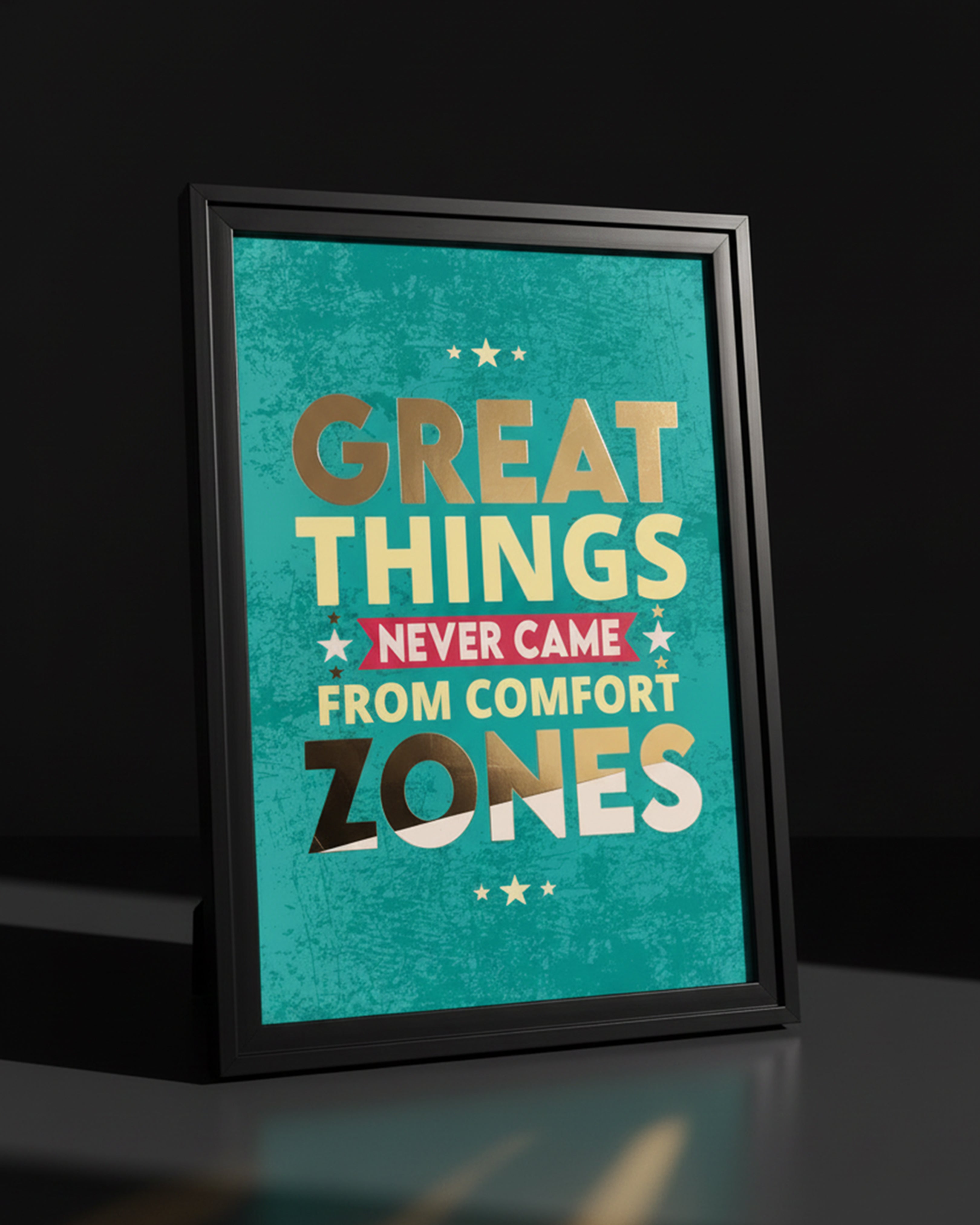 Motivational Office Wall Art – "Great Things Never Came From Comfort Zones" Teal Typography Canvas