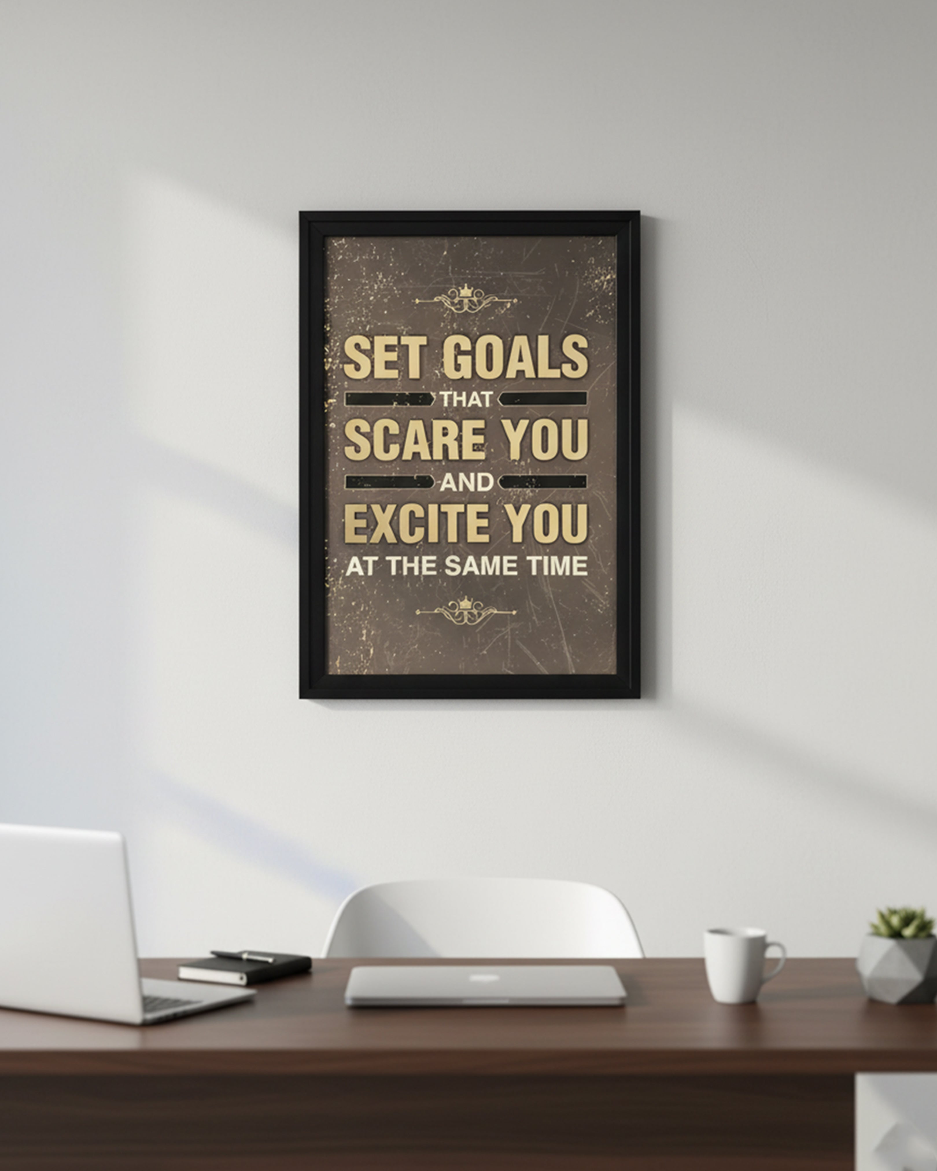 Motivational Success Quote Canvas – "Set Goals That Scare You And Excite You" Office Wall Art