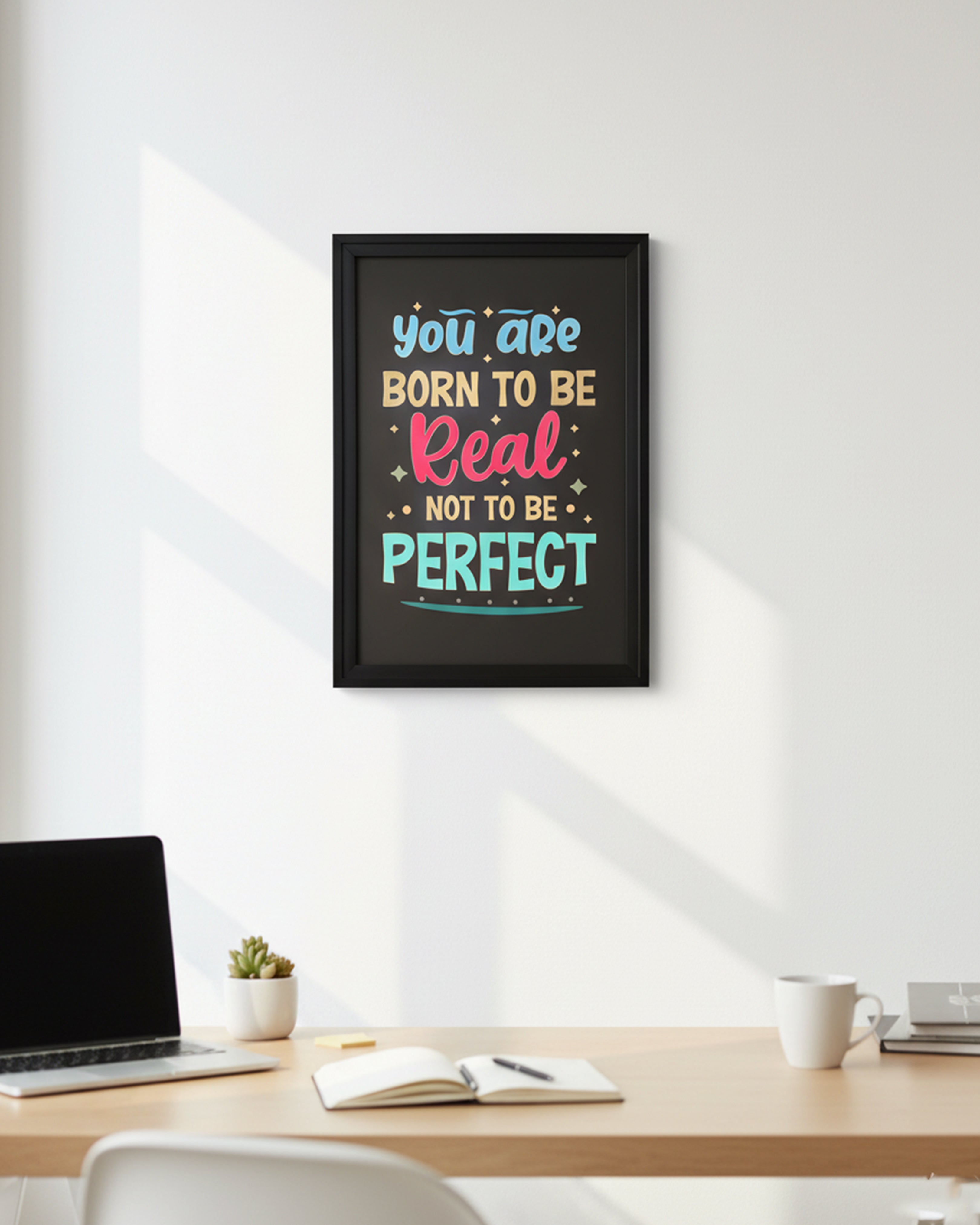 Colorful "Born To Be Real" Motivational Wall Art – Modern Empowerment Canvas for Home & Office