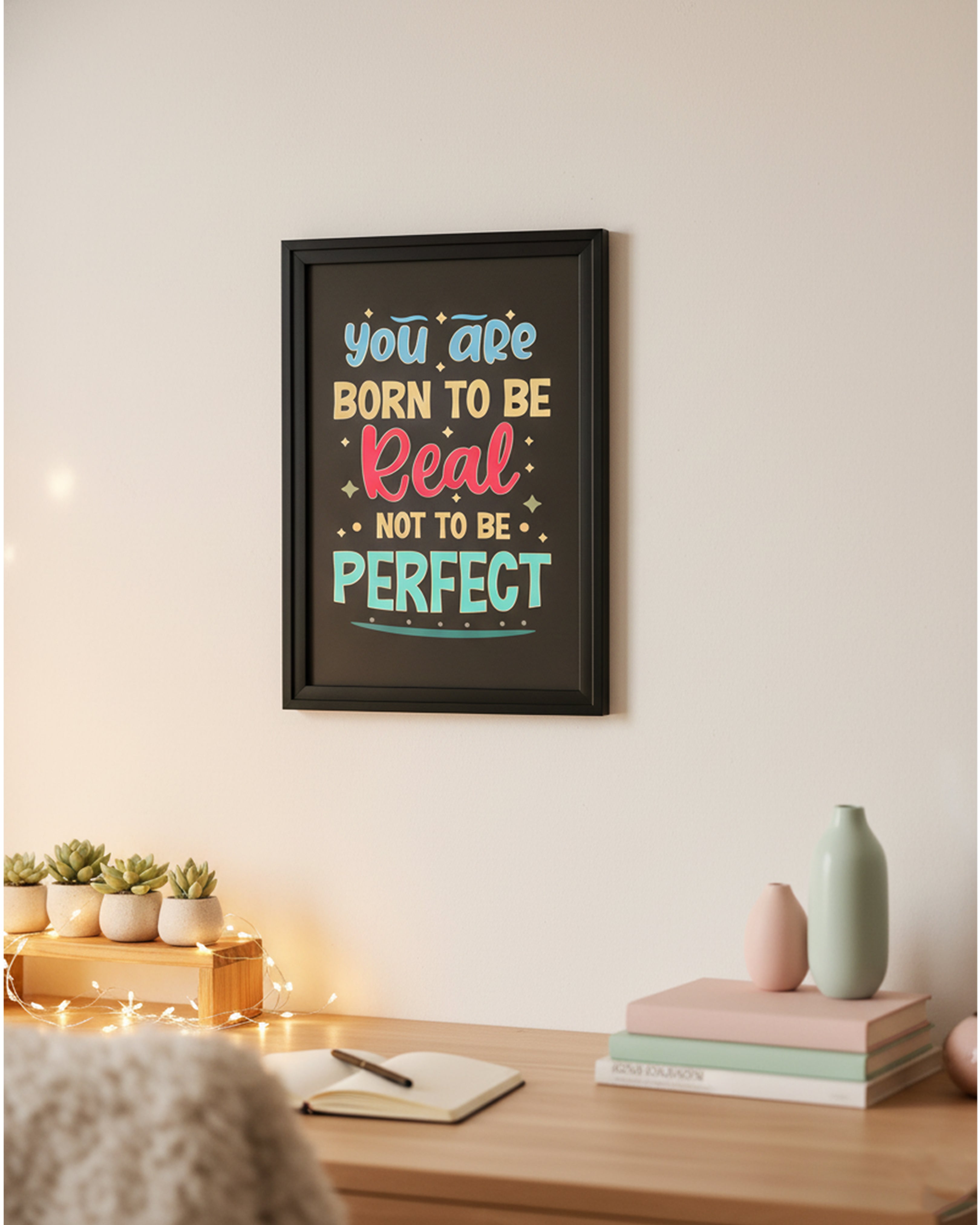 Colorful "Born To Be Real" Motivational Wall Art – Modern Empowerment Canvas for Home & Office