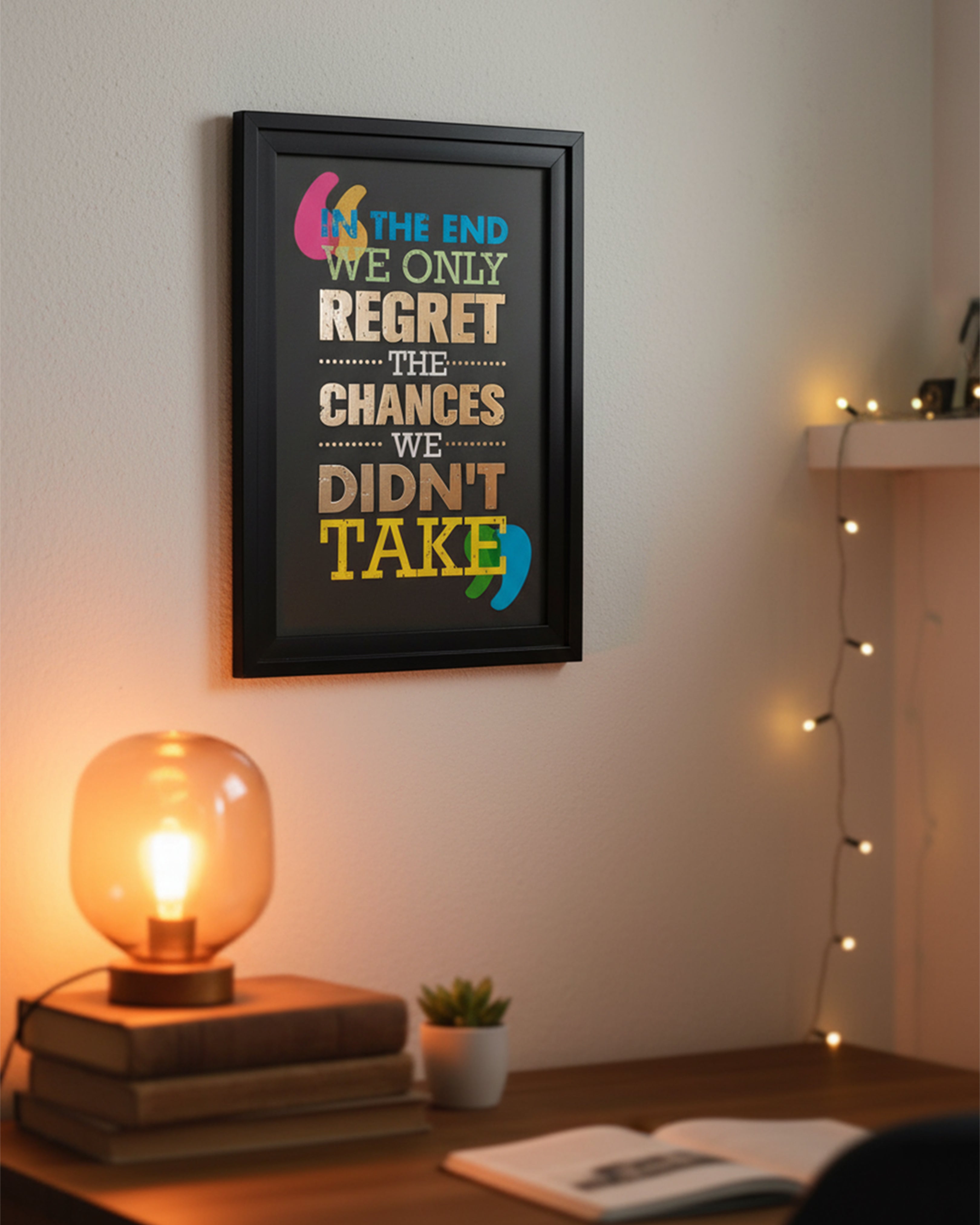 Motivational Success Quote Canvas – "In The End We Only Regret The Chances We Didn't Take" Typography Art