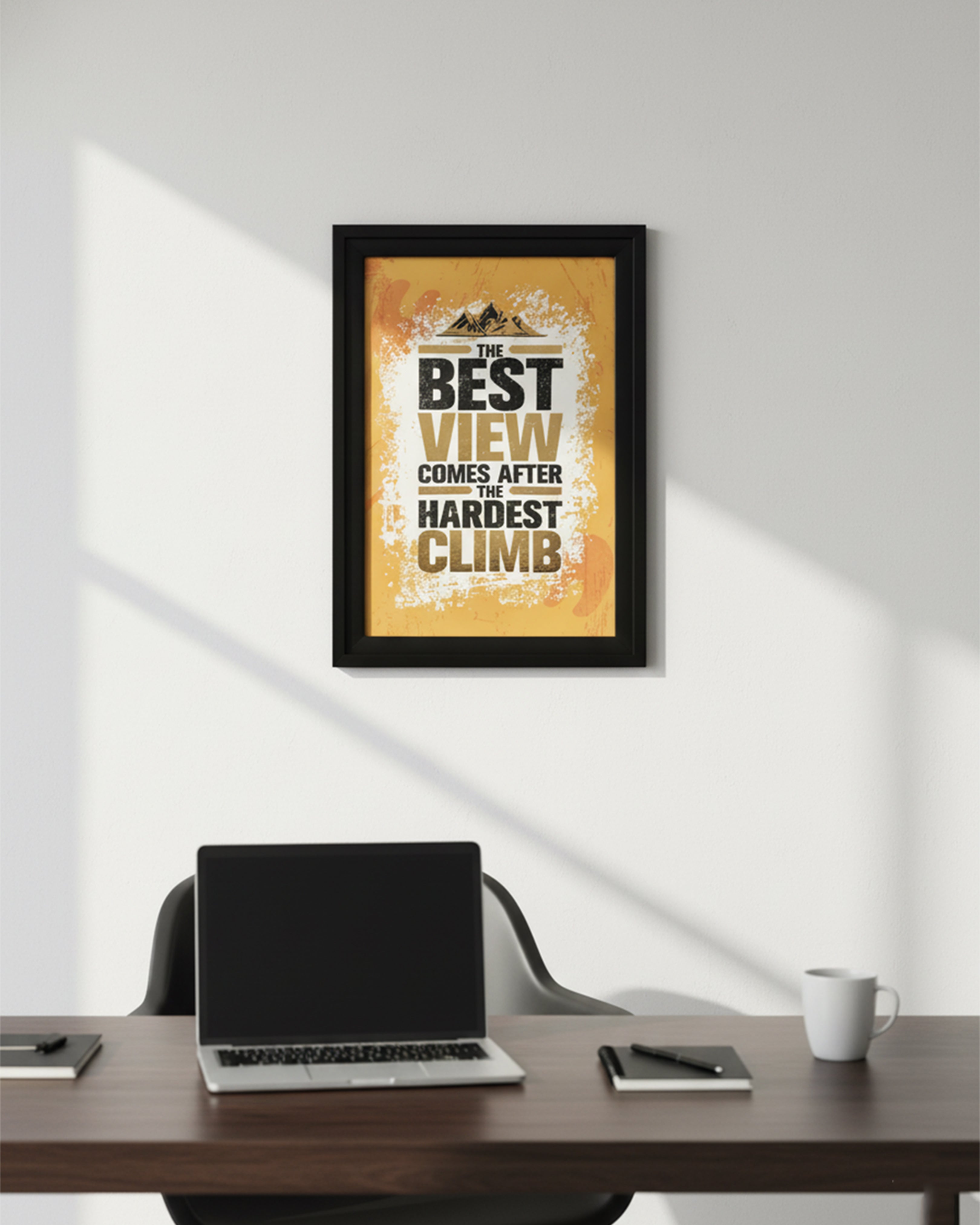 Motivational Mountain Quote Canvas – "The Best View Comes After The Hardest Climb" Office Wall Art