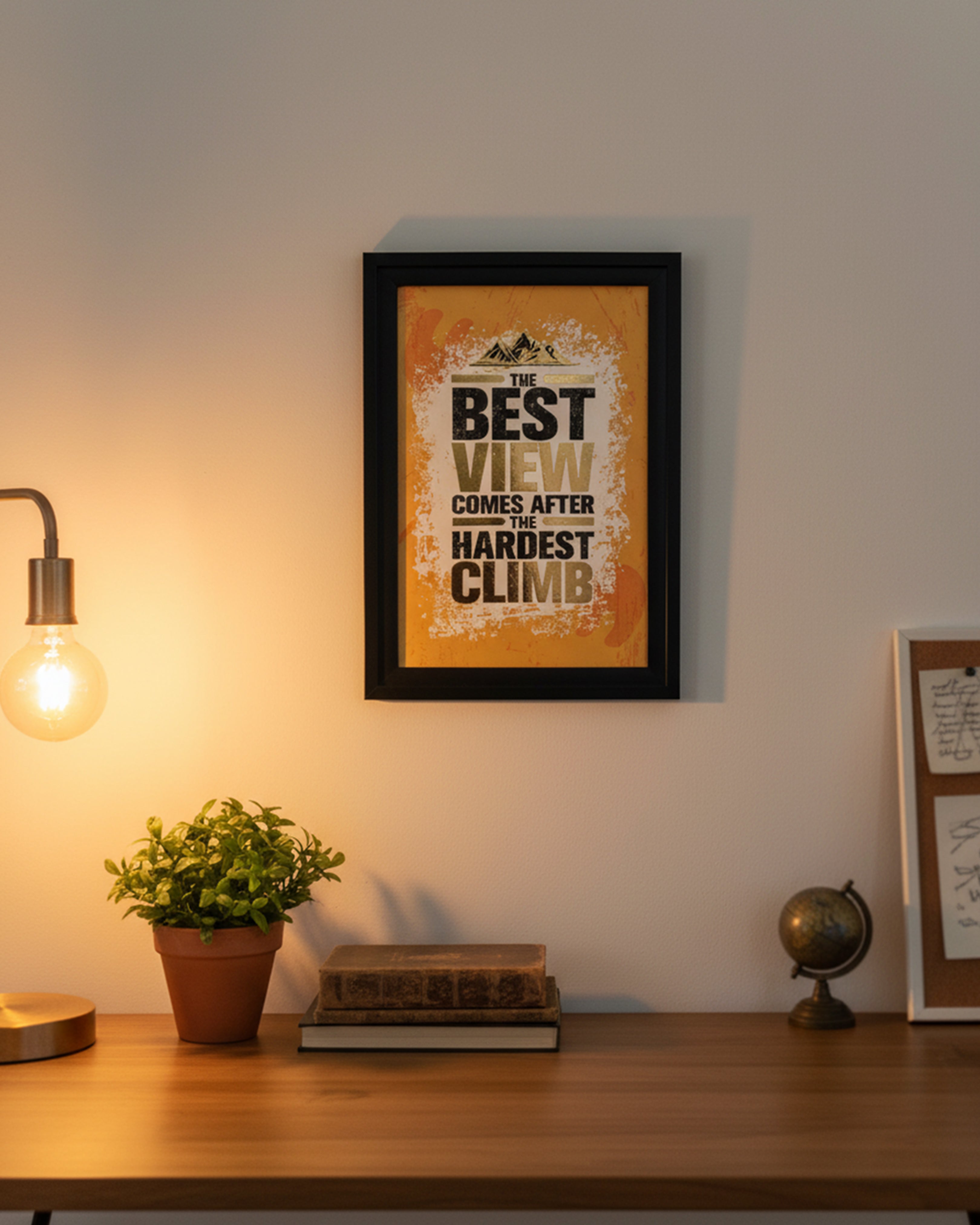 Motivational Mountain Quote Canvas – "The Best View Comes After The Hardest Climb" Office Wall Art
