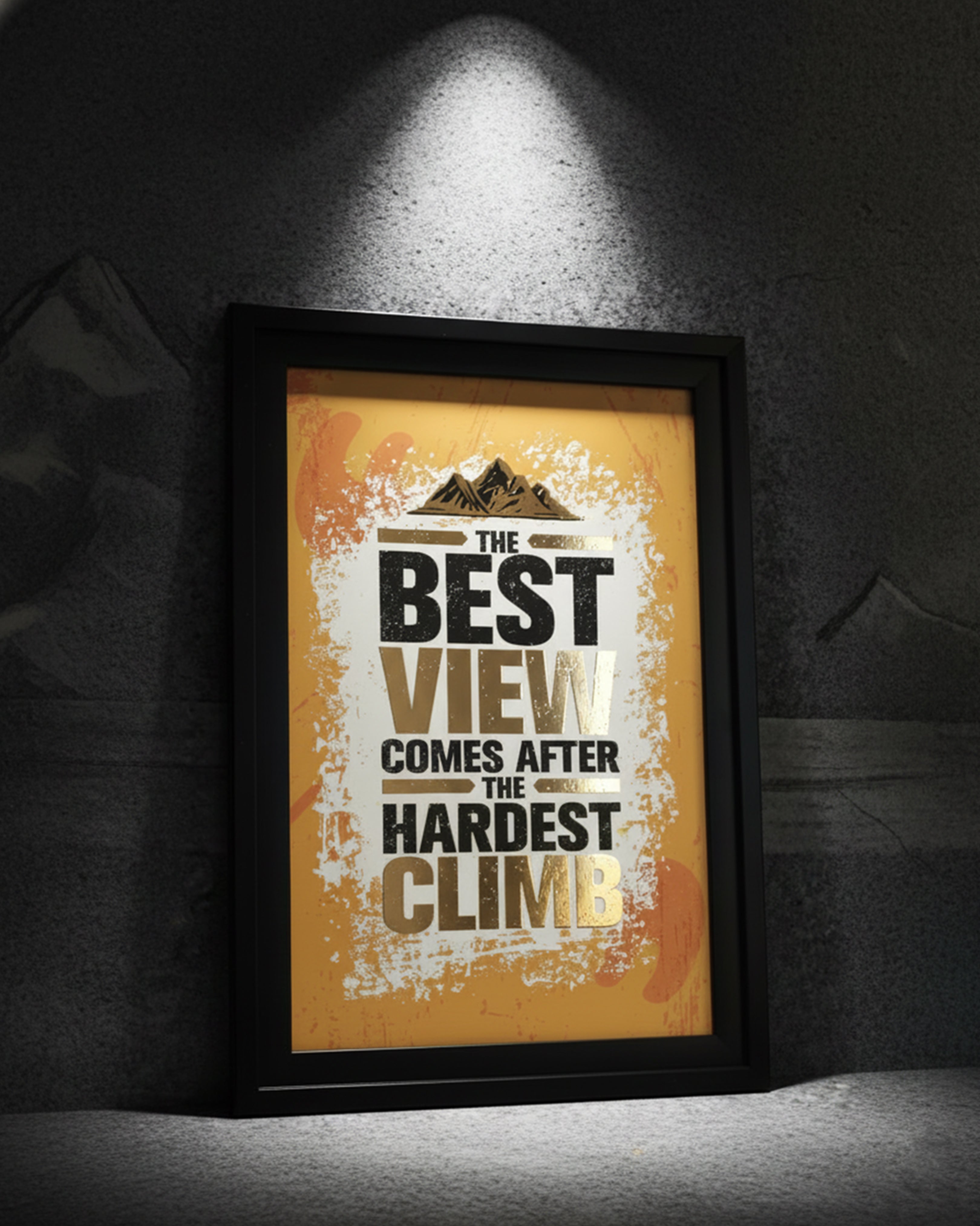 Motivational Mountain Quote Canvas – "The Best View Comes After The Hardest Climb" Office Wall Art