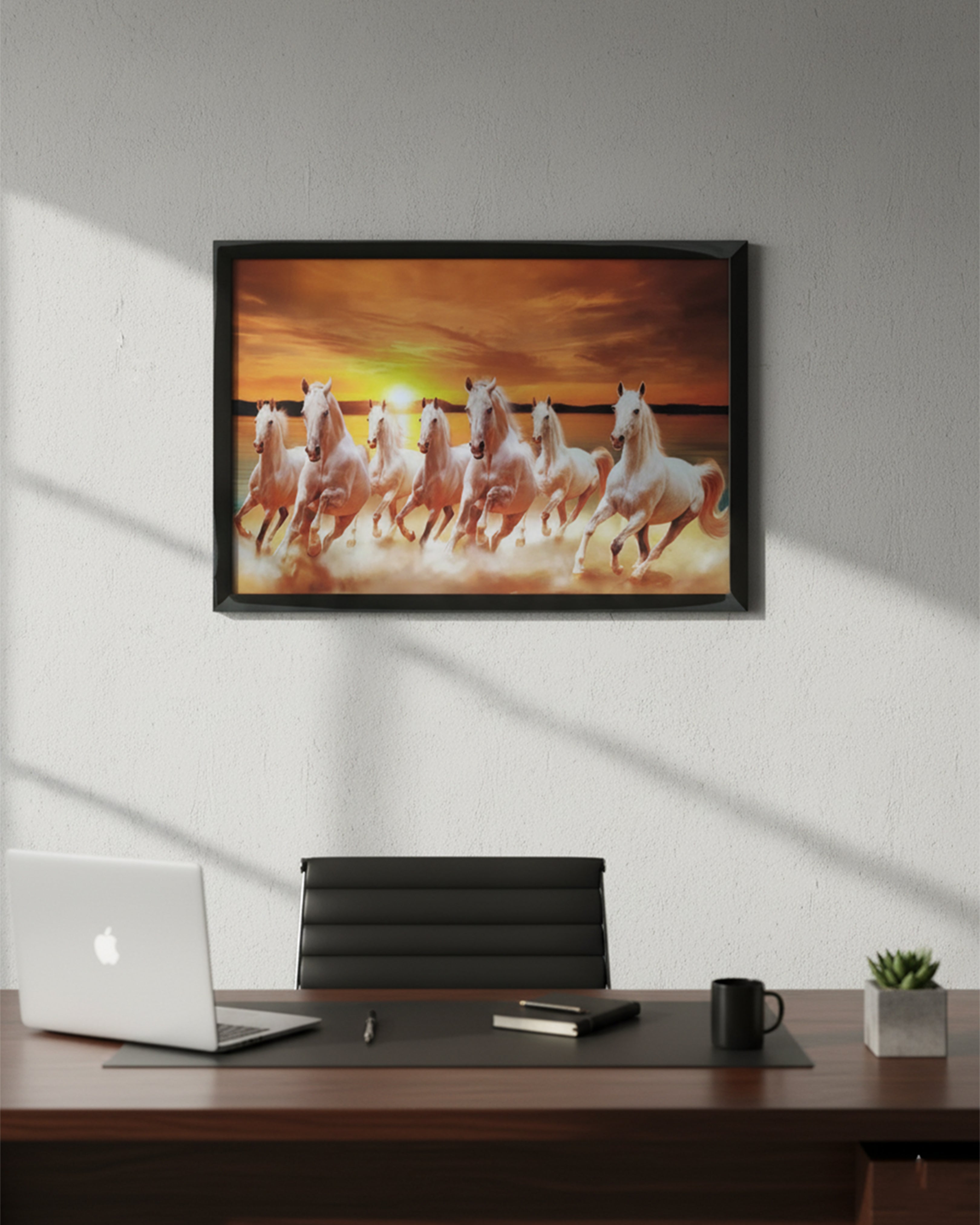 Seven Galloping White Horses Canvas Art – Vastu-Inspired Success & Power Wall Decor for Living Room