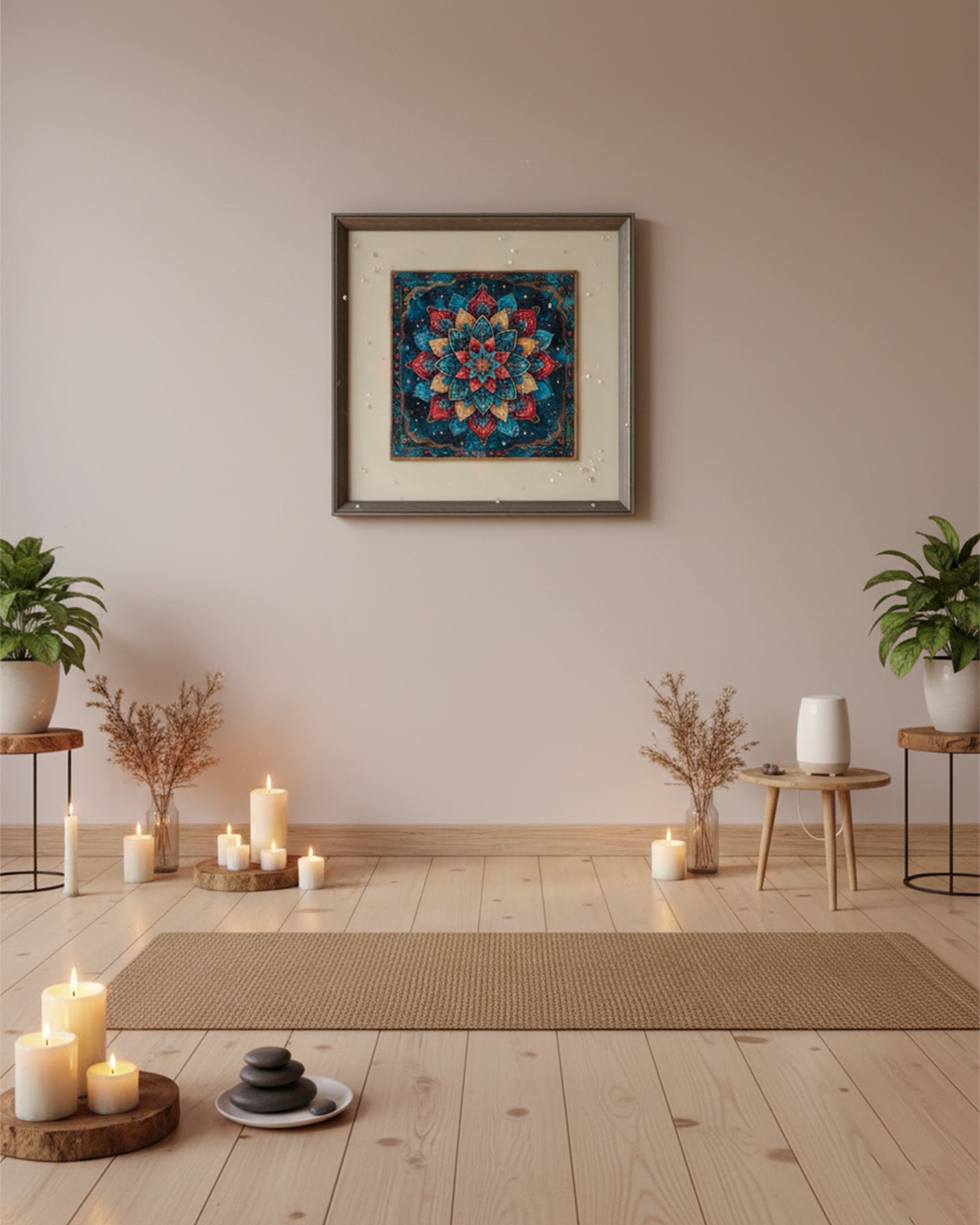 Vibrant Floral Mandala Canvas Art – Intricate Sacred Geometry Wall Decor for Meditation & Home