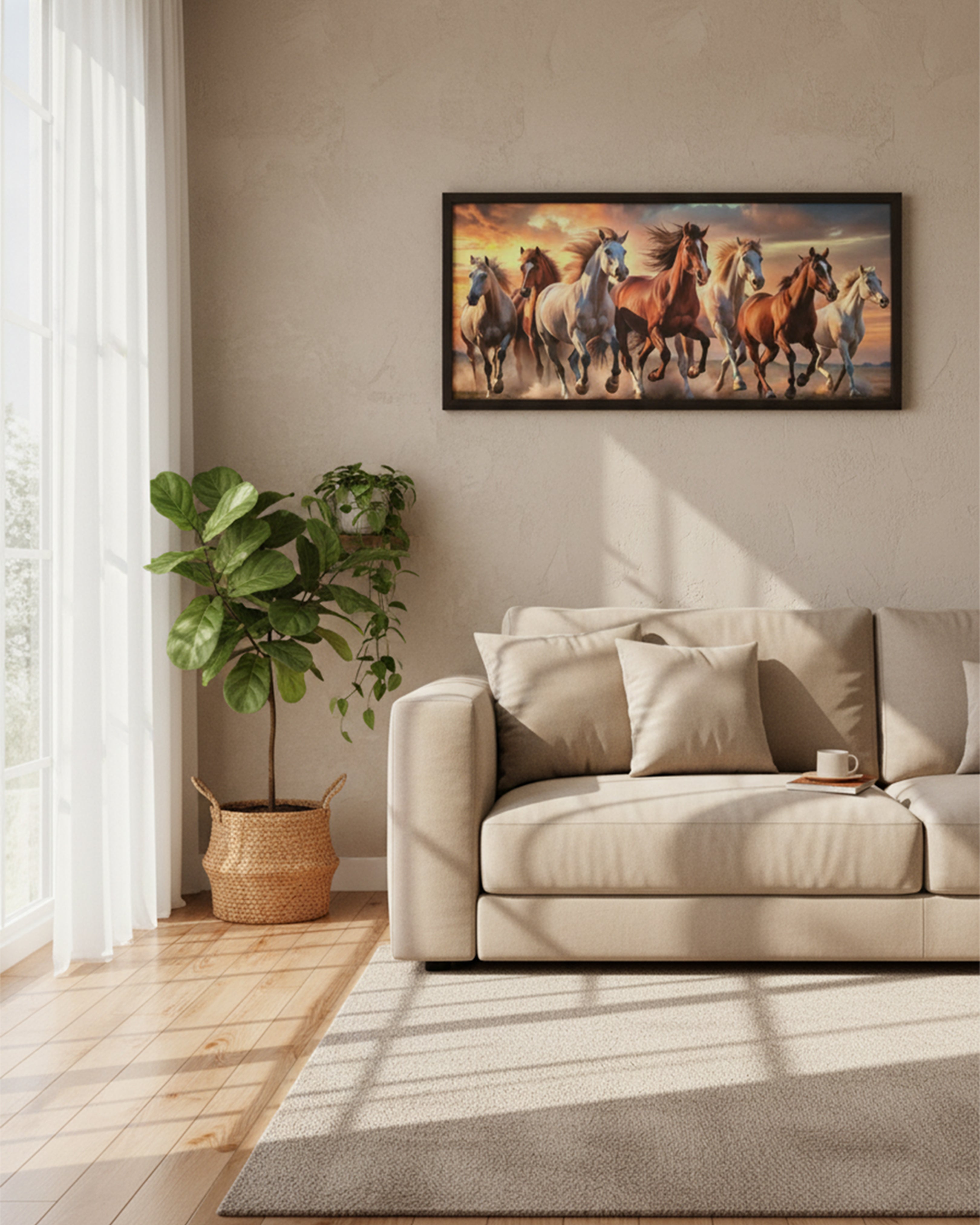 Vibrant Multi-Color Running Horses Vastu Canvas – Powerful Wall Decor for Success & Living Room