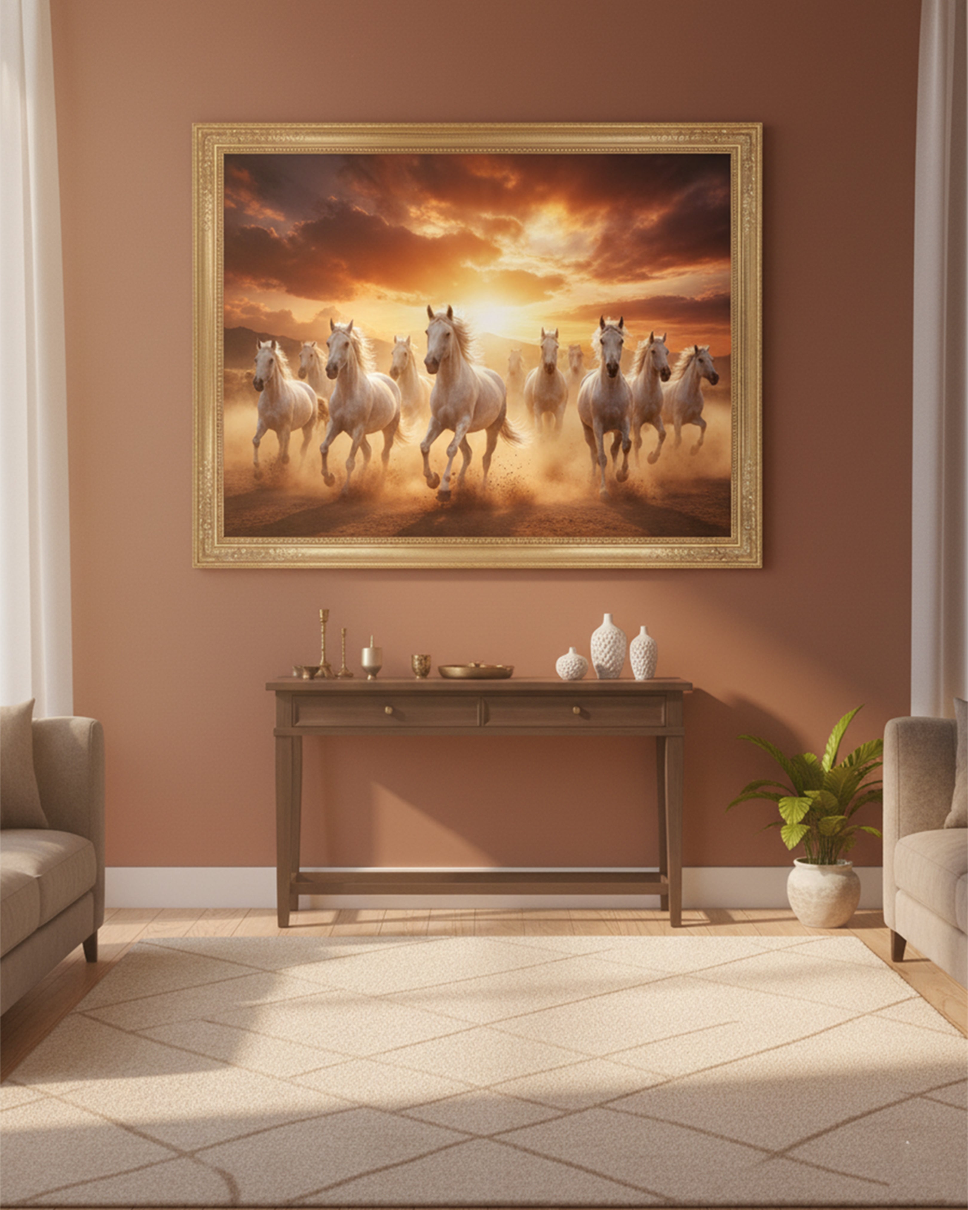 Vibrant Multi-Color Running Horses Vastu Canvas – Powerful Wall Decor for Success & Living Room