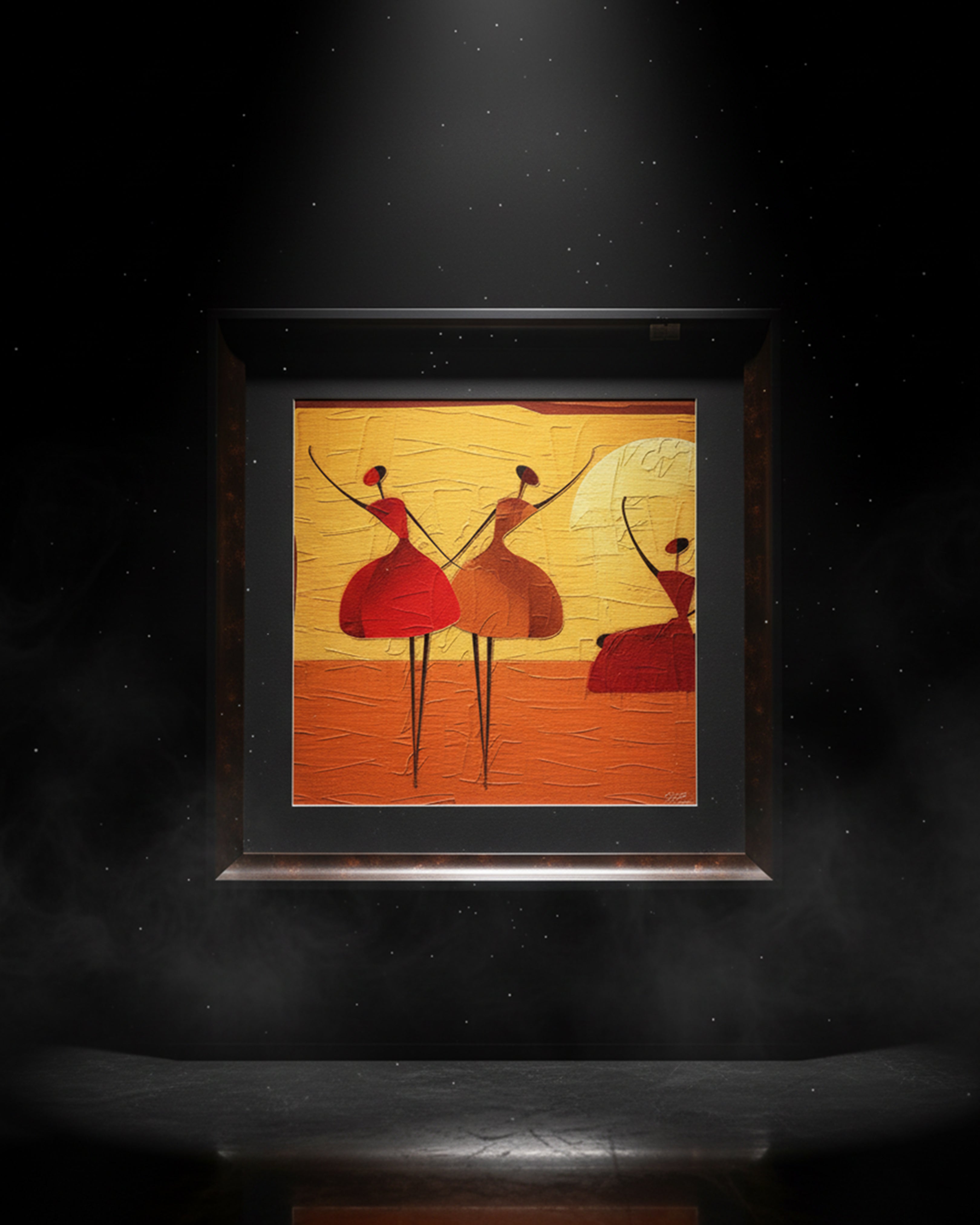 Tribal Harmony: African Figurative Dancers Canvas Art – Warm Tone Wall Decor for Modern Homes