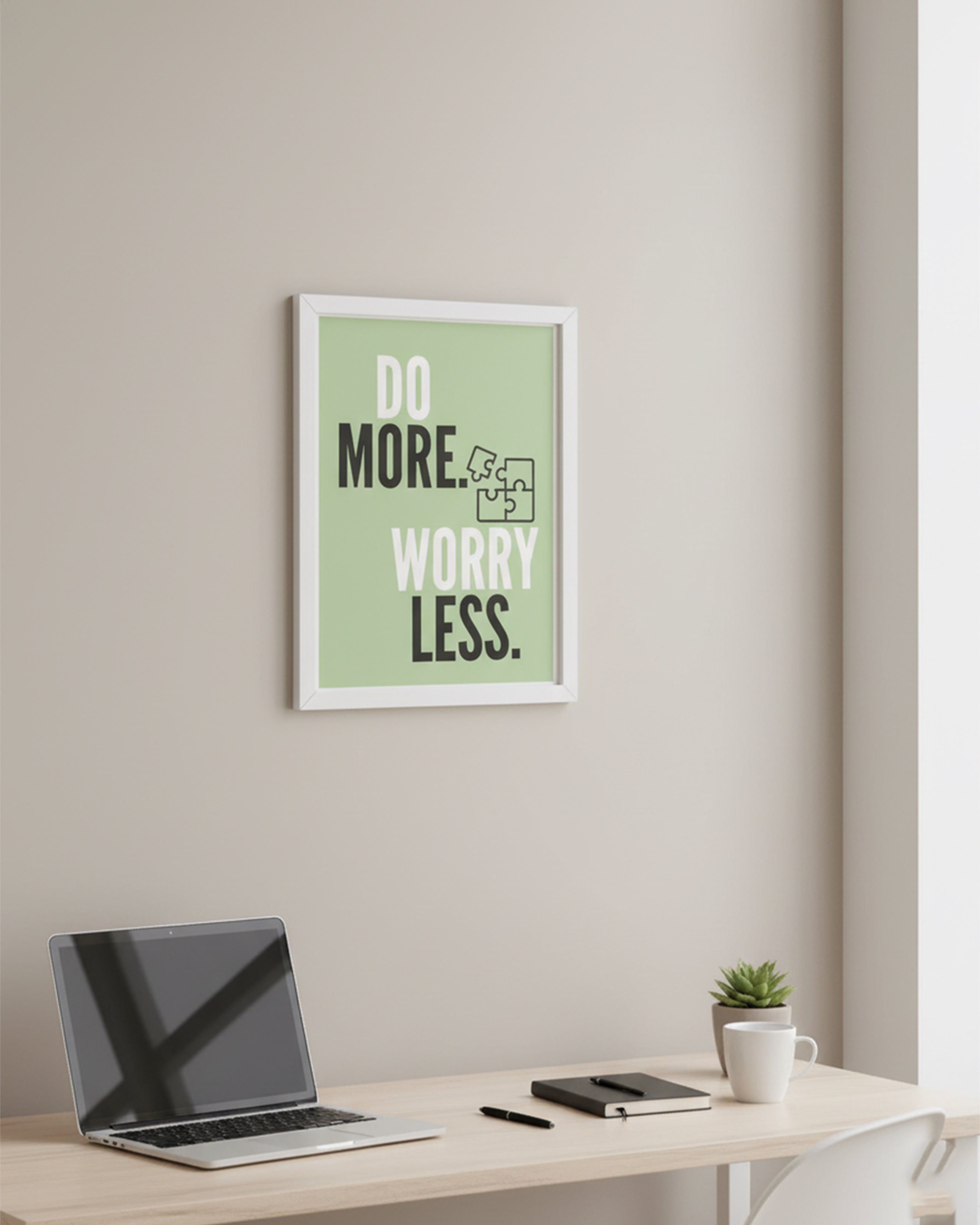 Do More, Worry Less" Motivational Quote Wall Art – Modern Minimalist Office Decor Canvas
