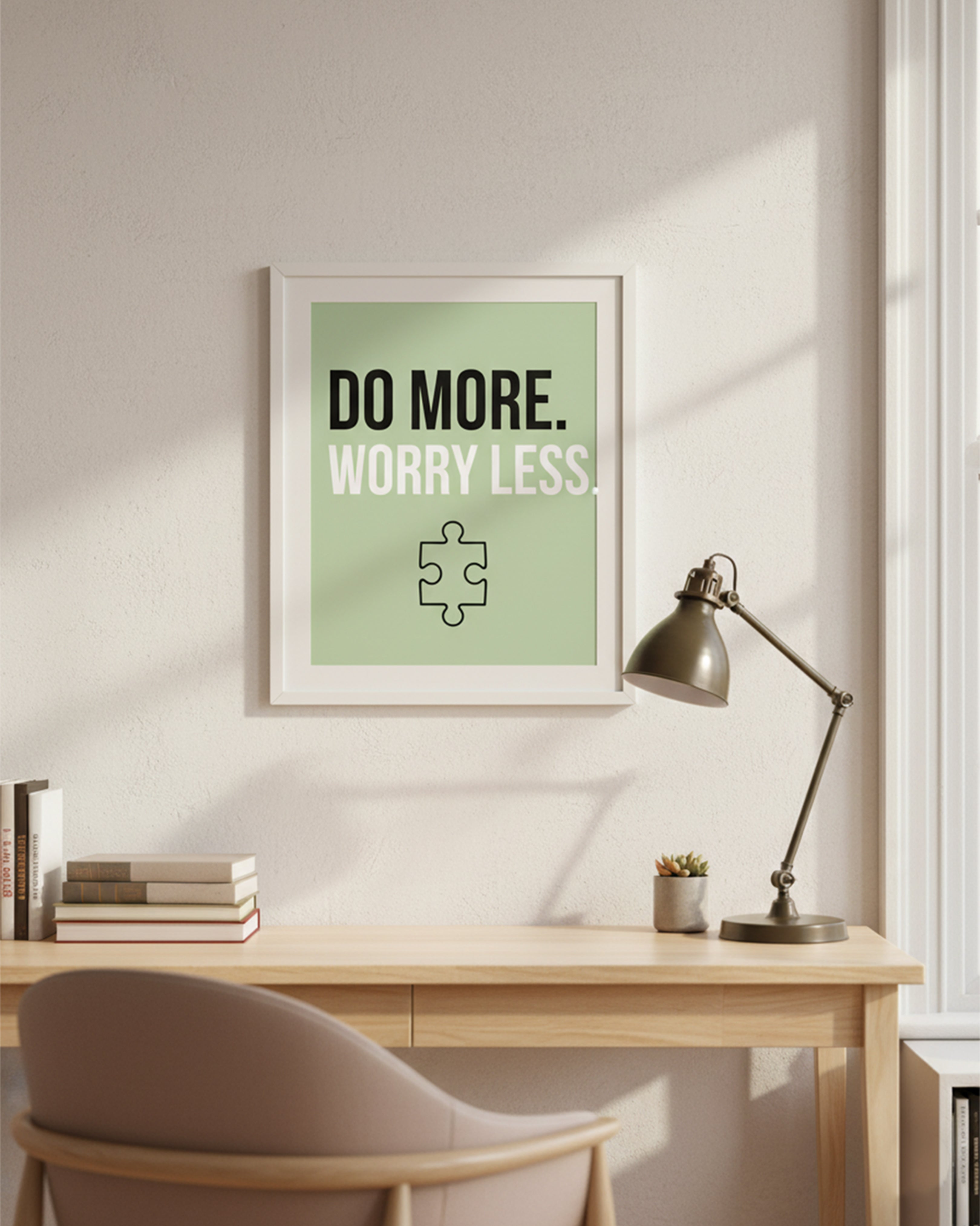 Do More, Worry Less" Motivational Quote Wall Art – Modern Minimalist Office Decor Canvas
